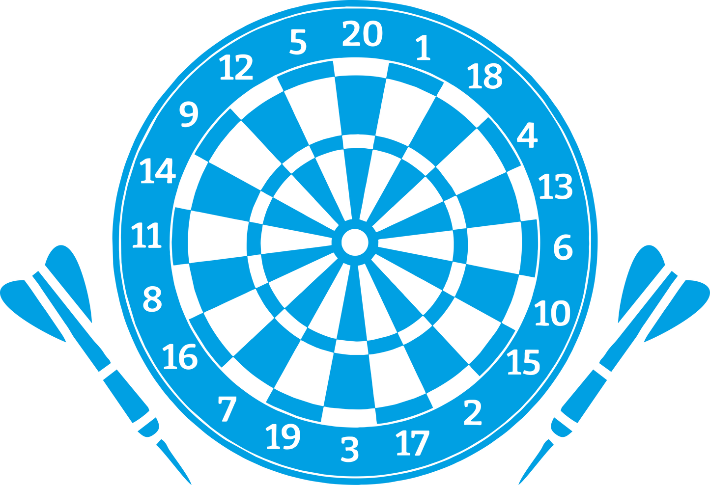 Darts wall decal – Bullseye and dartboard design in blue – Vinyl sticker for game room decor.