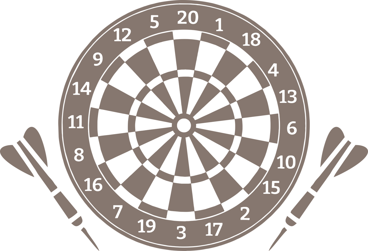 Darts wall decal – Bullseye and dartboard design in brown – Vinyl sticker for game room decor.