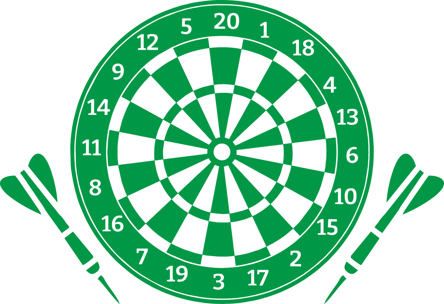 Darts wall decal – Bullseye and dartboard design in green – Vinyl sticker for game room decor.