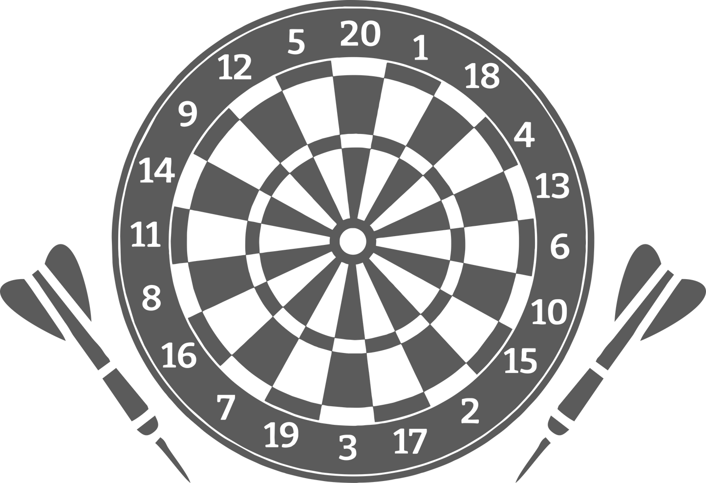 Darts wall decal – Bullseye and dartboard design in grey – Vinyl sticker for game room decor.