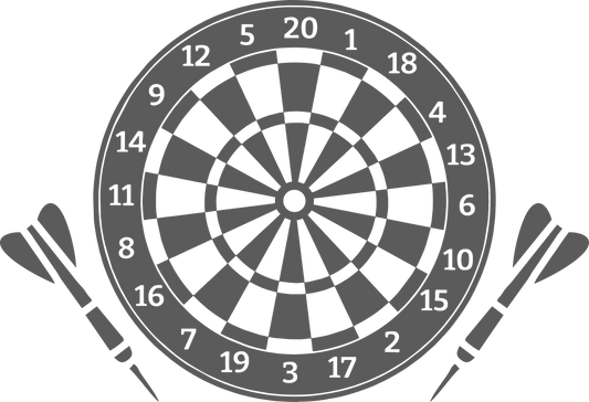 Darts wall decal – Bullseye and dartboard design in grey – Vinyl sticker for game room decor.