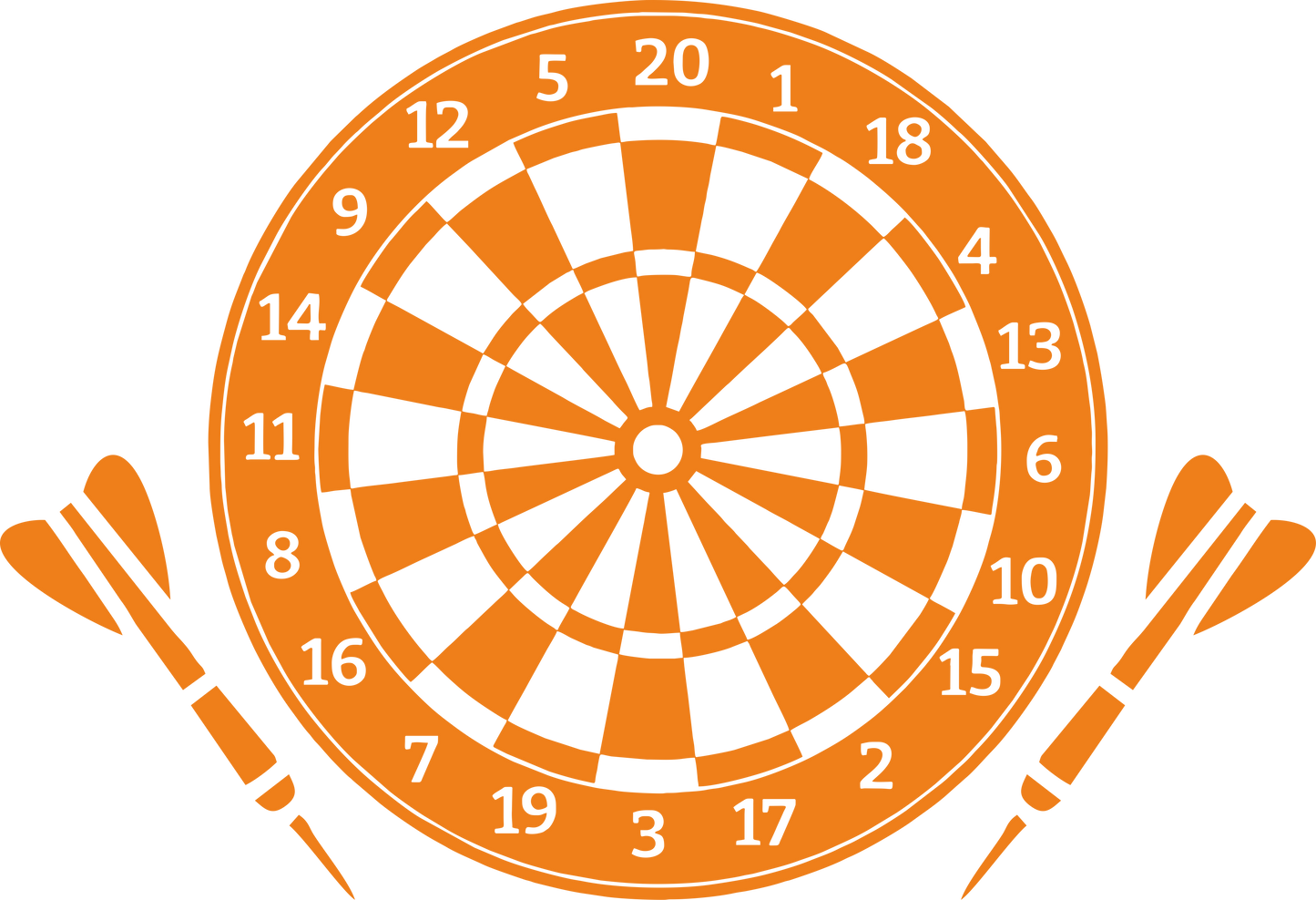 Darts wall decal – Bullseye and dartboard design in orange – Vinyl sticker for game room decor.