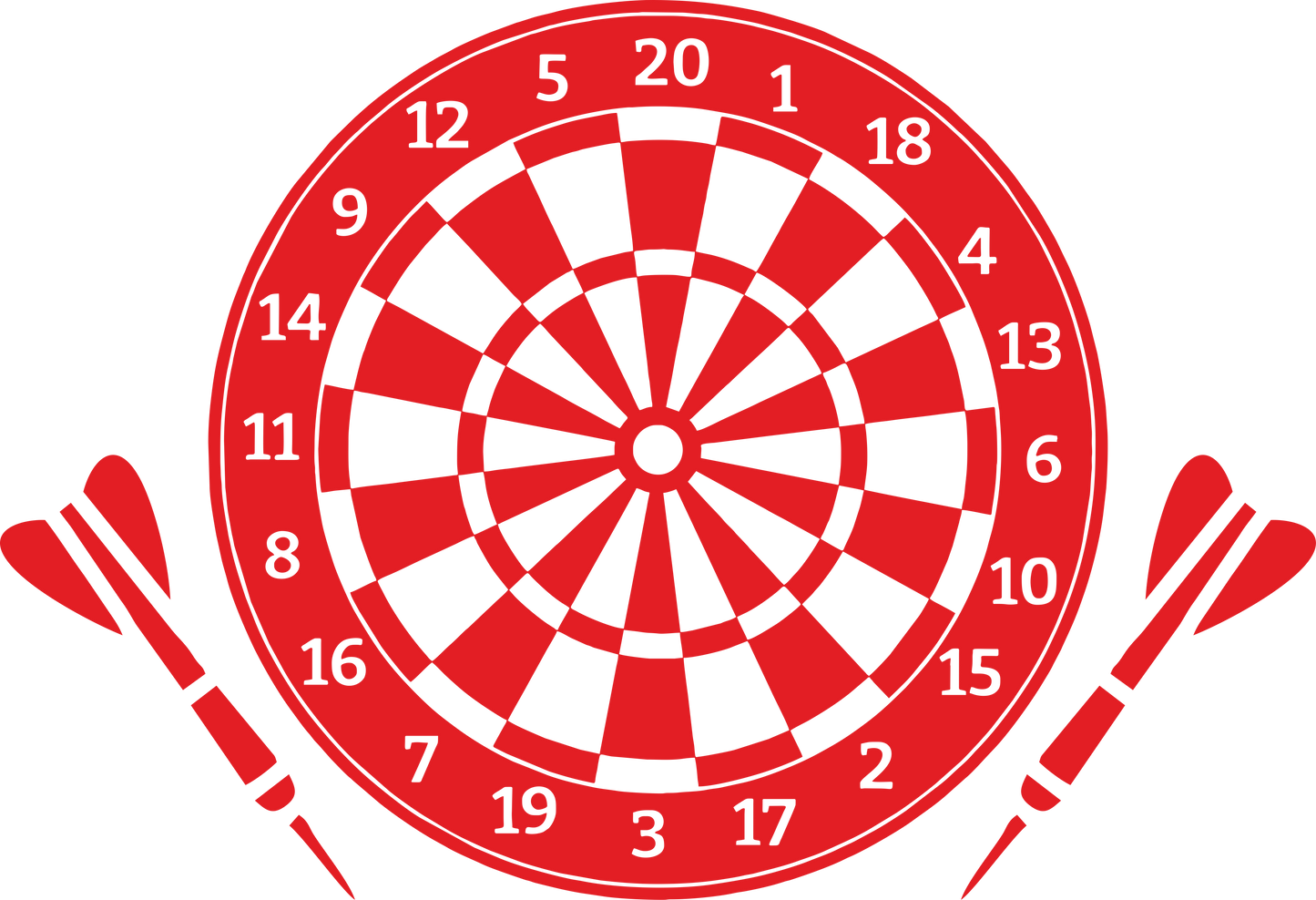 Darts wall decal – Bullseye and dartboard design in red – Vinyl sticker for game room decor.