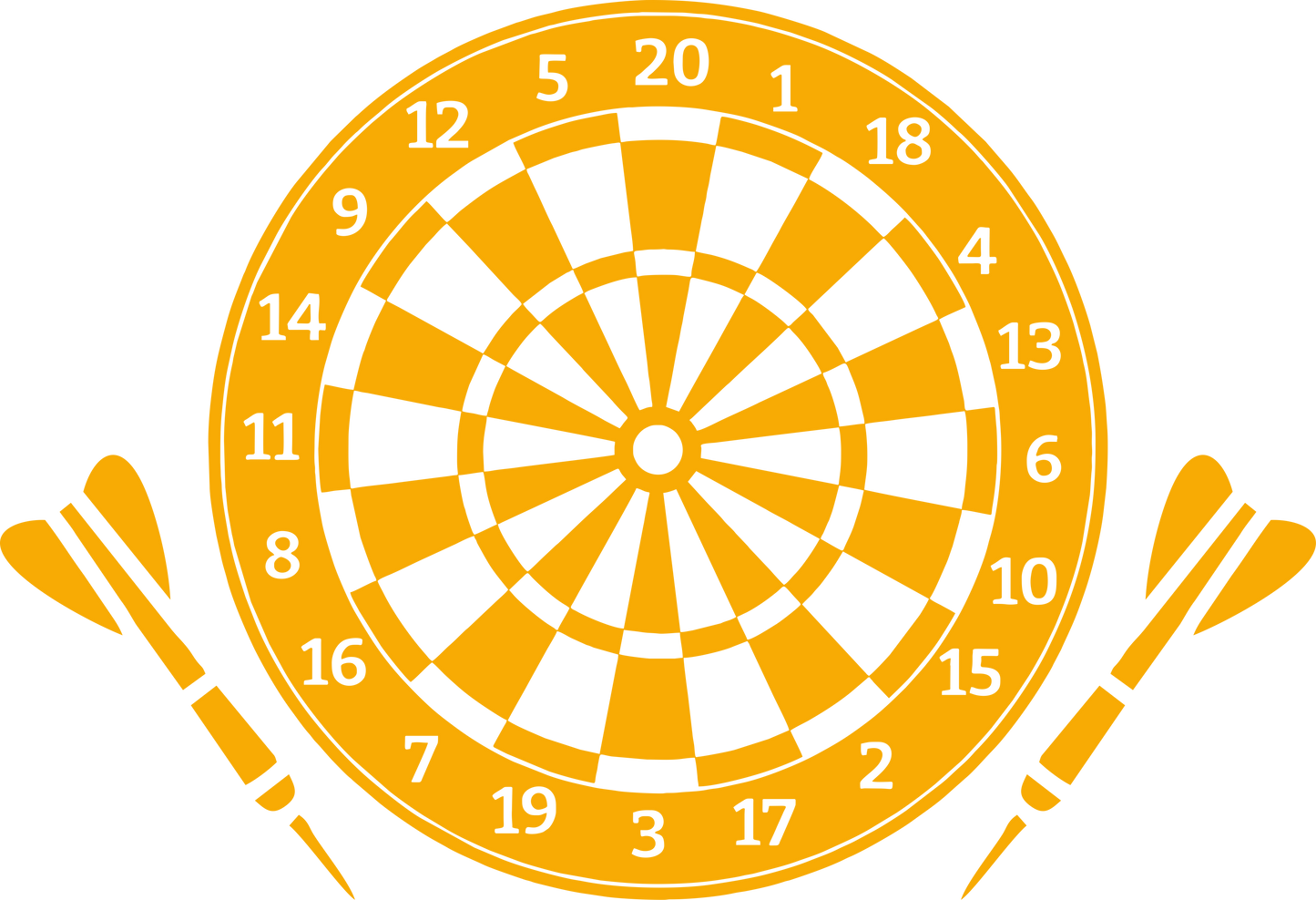 Darts wall decal – Bullseye and dartboard design in yellow – Vinyl sticker for game room decor.