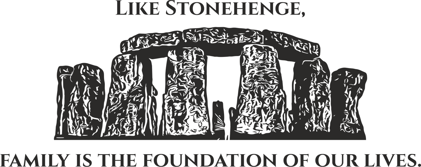Black family quote wall decal with Stonehenge design