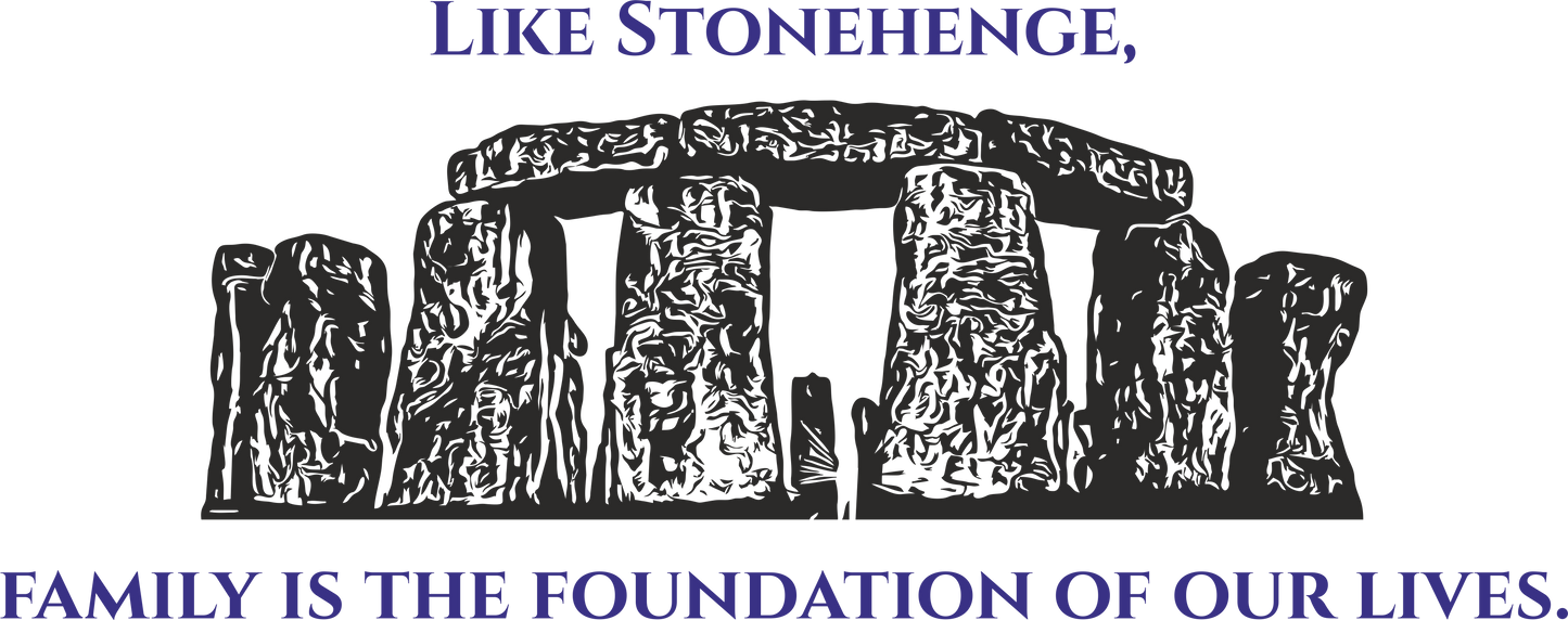 Navy blue family quote wall decal with Stonehenge silhouette