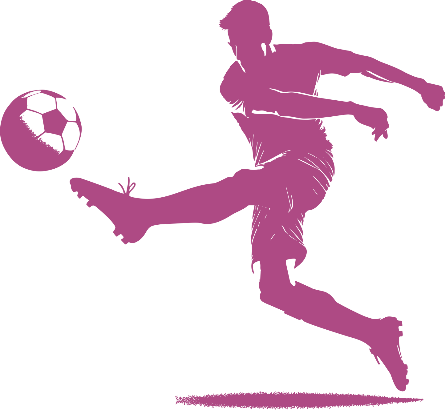 Football wall decal – Goal-scoring kick silhouette in purple, facing left – Vinyl sticker for sports-themed decor.