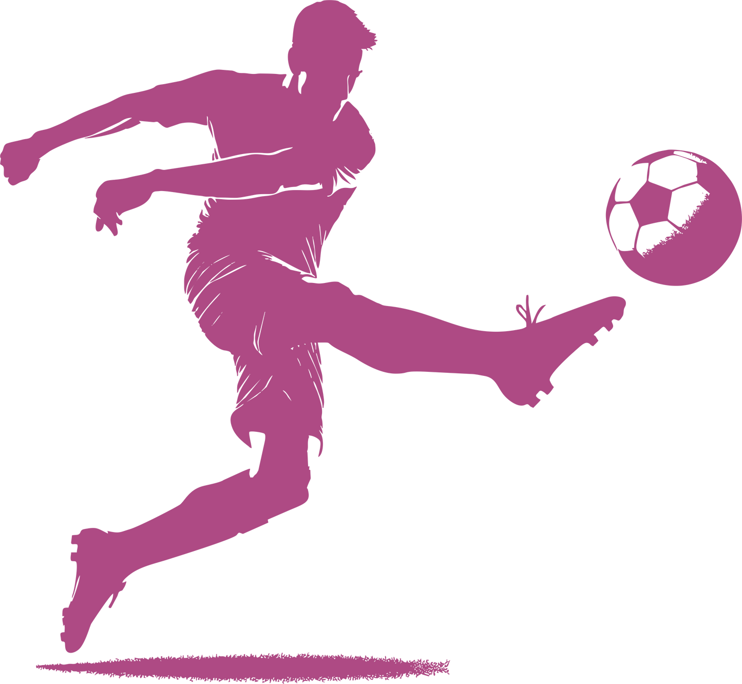 Football wall decal – Goal-scoring kick silhouette in purple, facing right – Vinyl sticker for sports-themed decor.