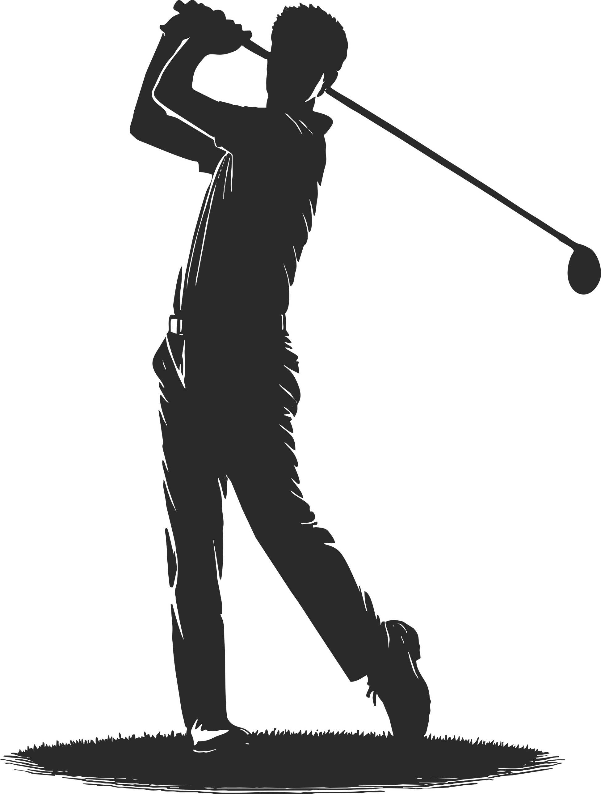 Golf wall decal – Swinging golfer silhouette in black, facing left – Vinyl sticker for sports-themed decor.