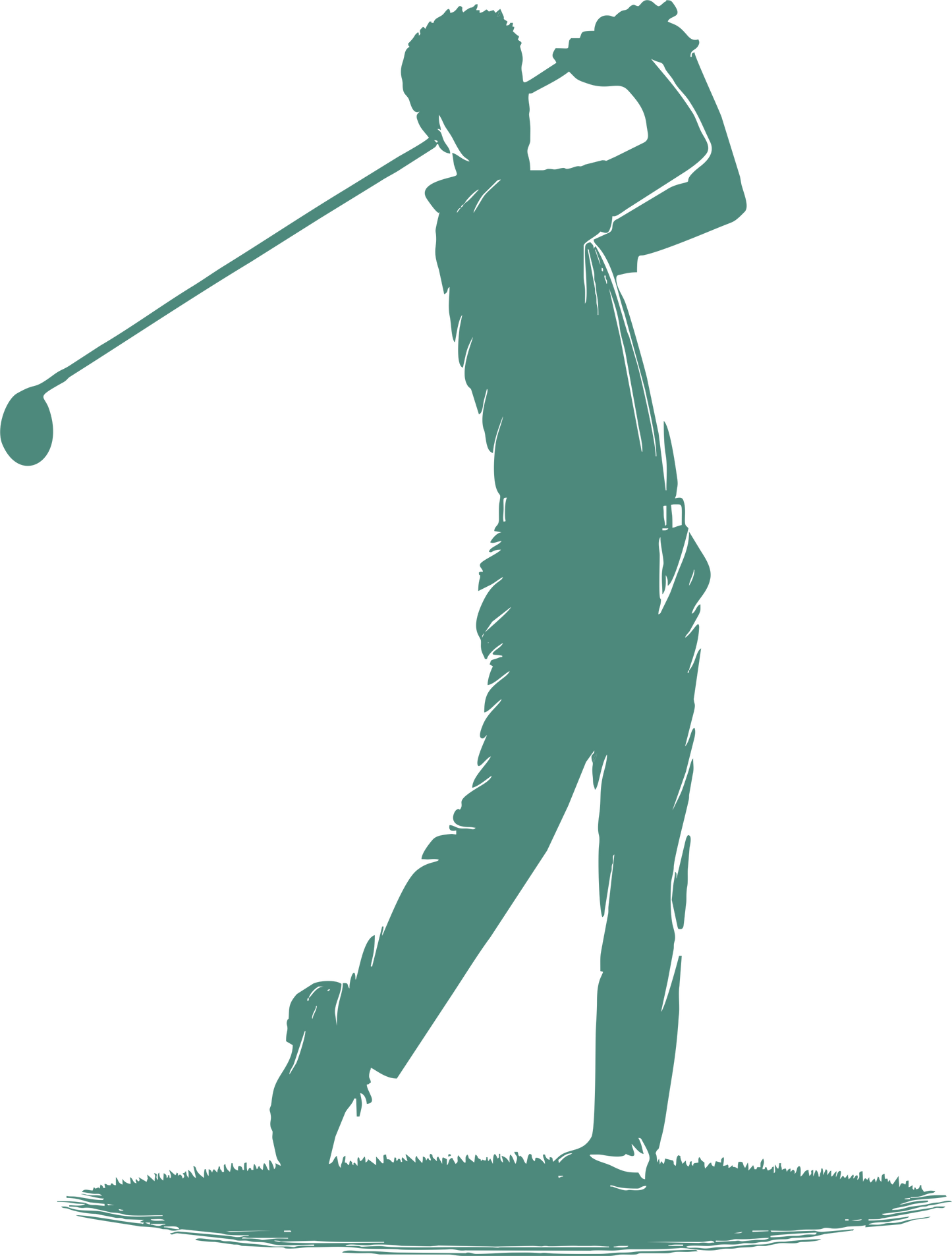 Golf wall decal – Swinging golfer silhouette in green, facing right – Vinyl sticker for sports-themed decor.