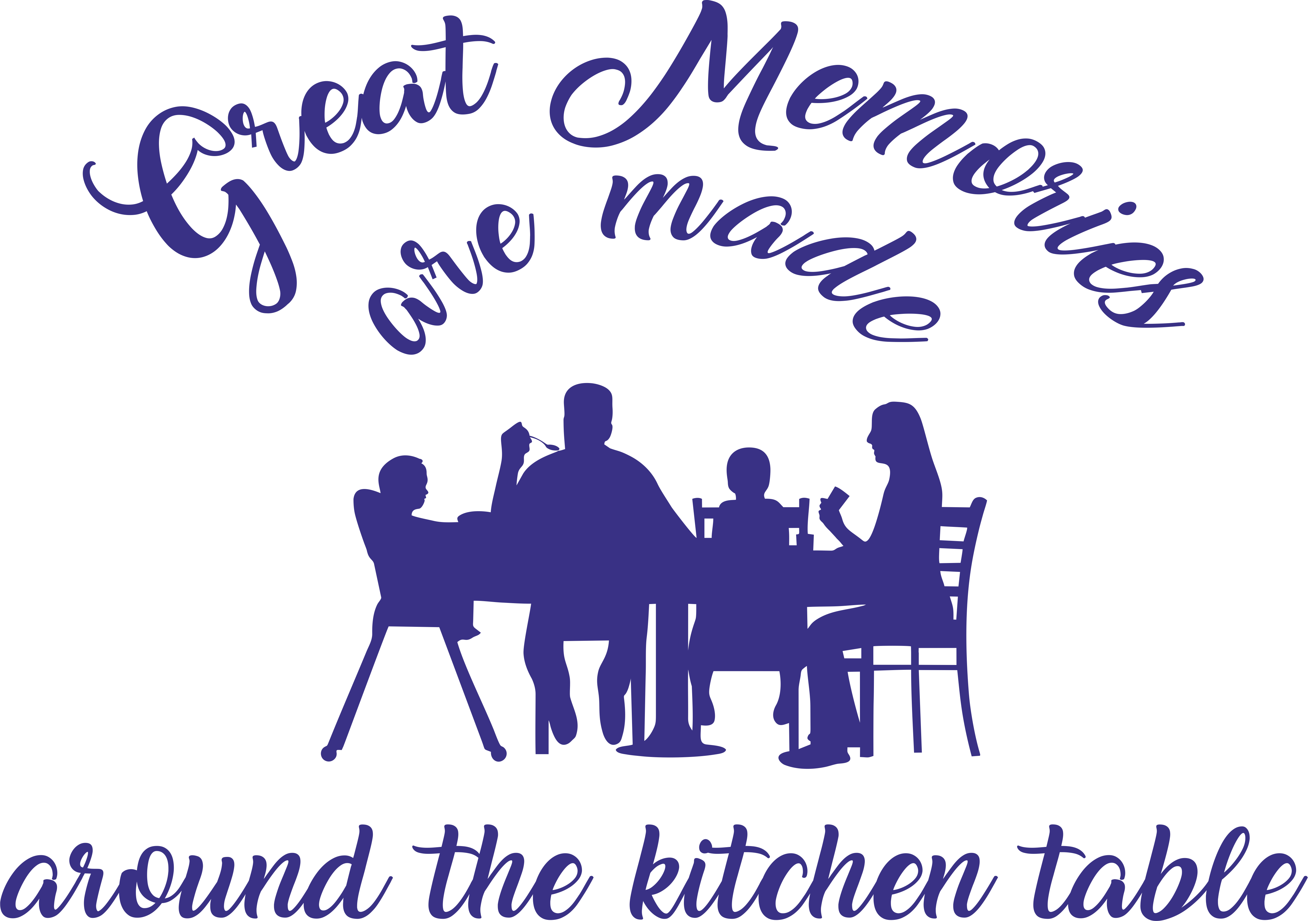 Great Memories Are Made Around the Kitchen Table – navy blue vinyl wall decal for cozy kitchens or dining areas