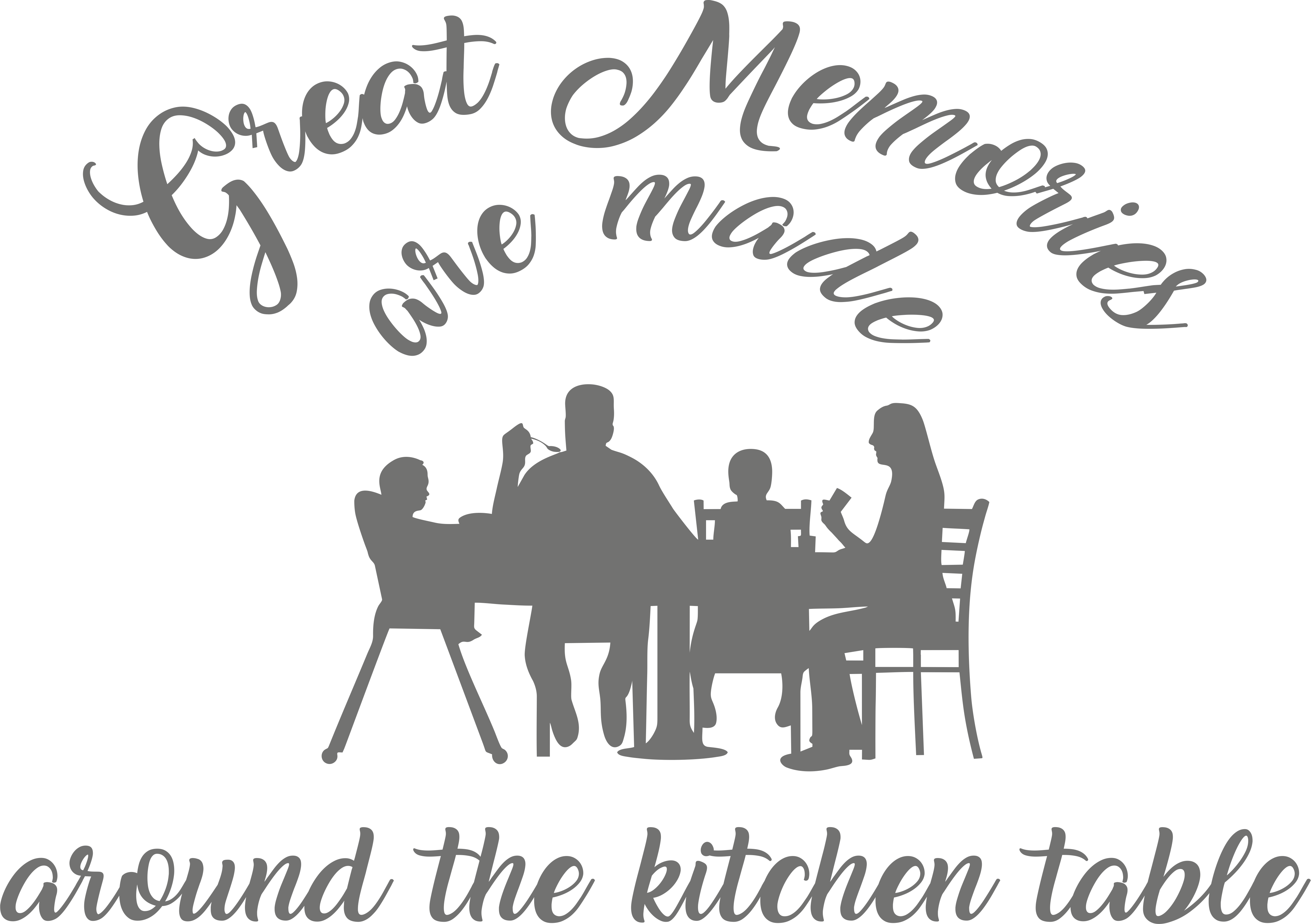 Kitchen wall decal – "Great Memories Are Made Around the Kitchen Table" in grey – Vinyl sticker above dining table.