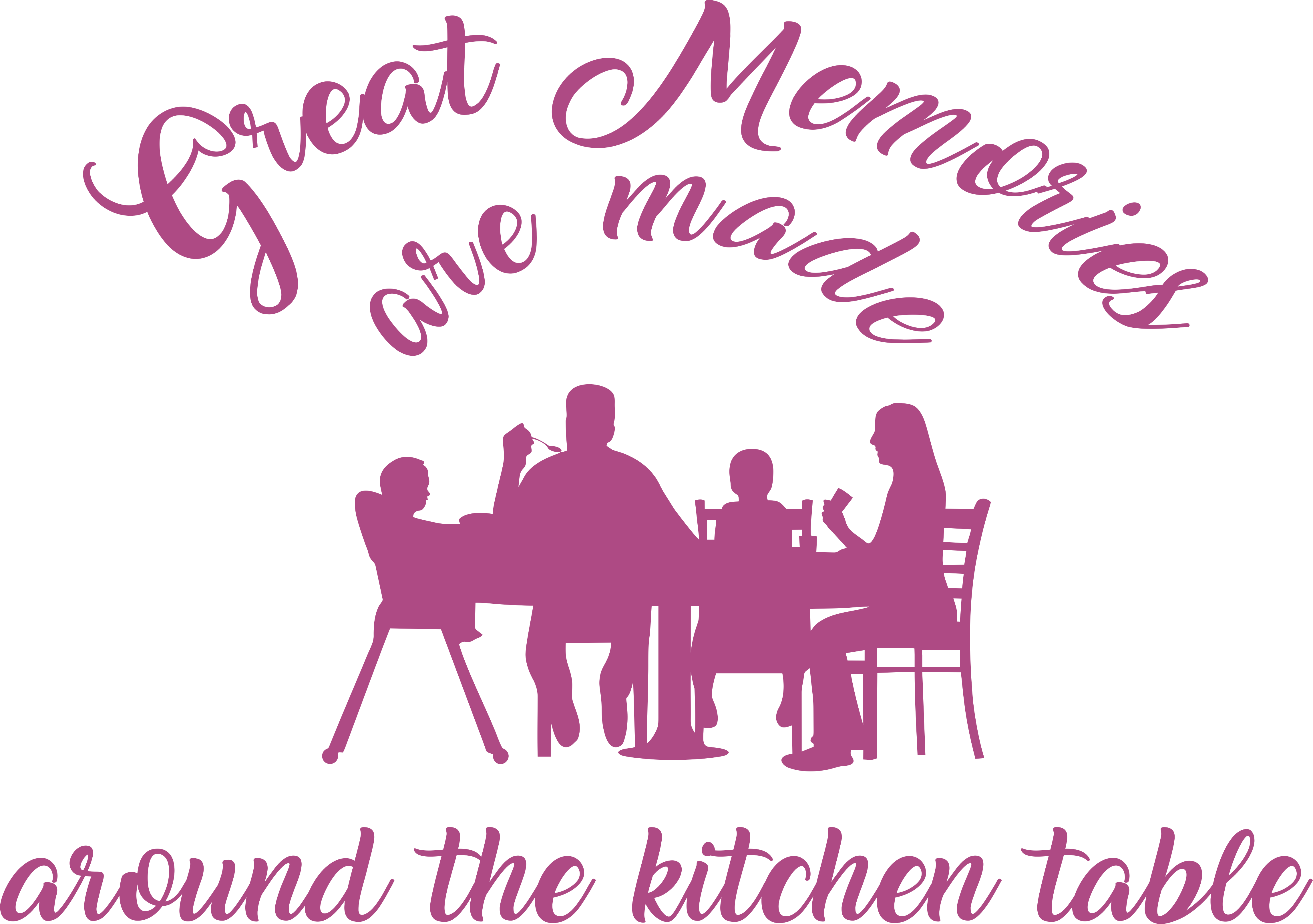 Kitchen wall decal – "Great Memories Are Made Around the Kitchen Table" in purple – Vinyl sticker above dining table.