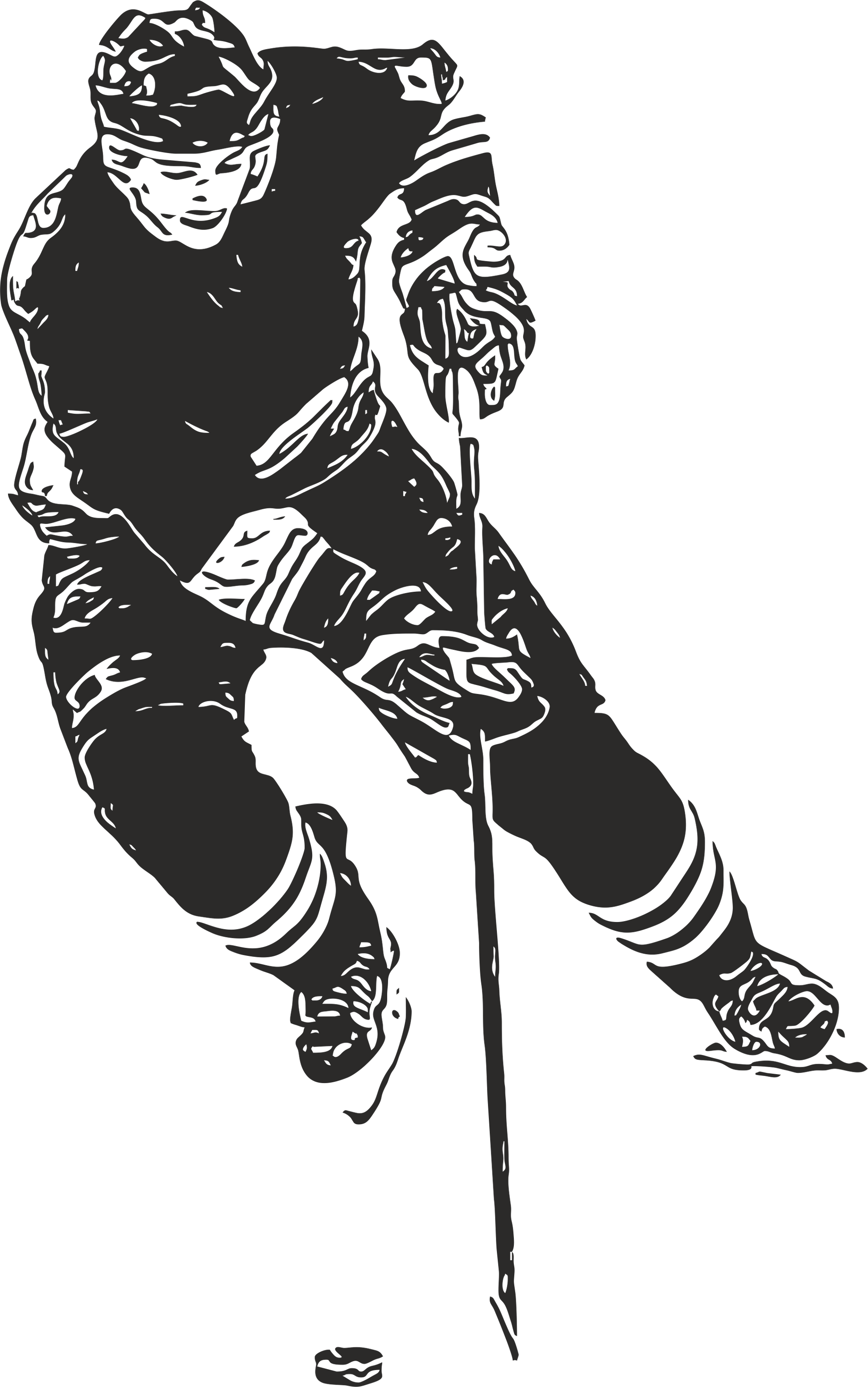 Ice hockey wall decal – Stickhandling player silhouette in black, facing left – Vinyl sticker for sports-themed decor.