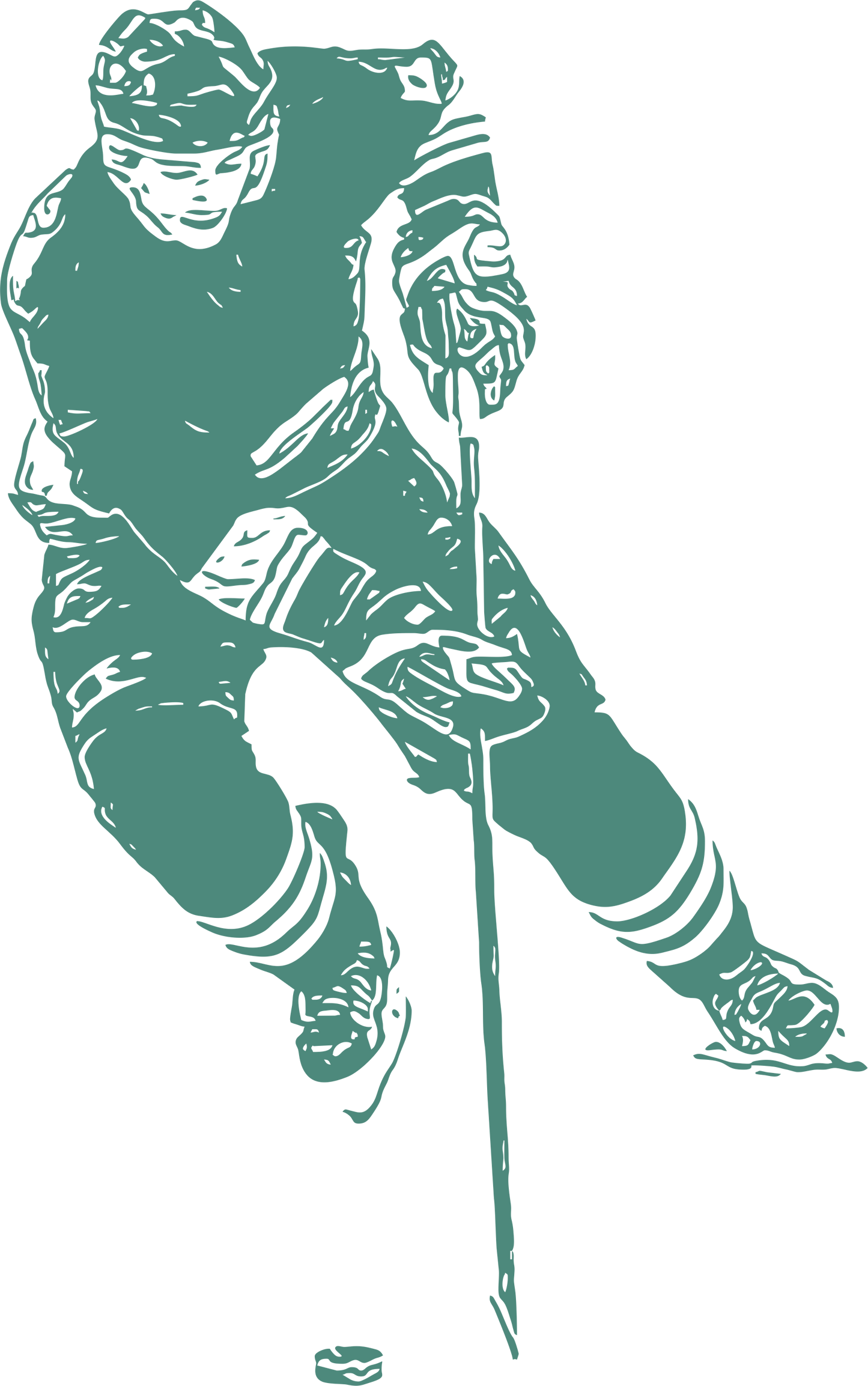 Ice hockey wall decal – Stickhandling player silhouette in green, facing left – Vinyl sticker for sports-themed decor.