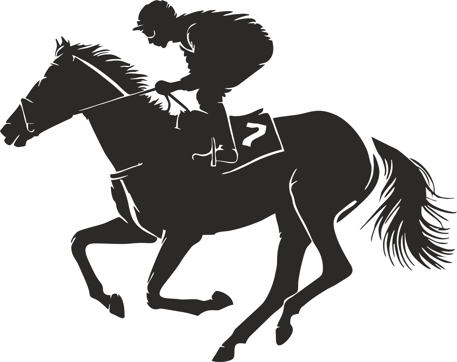 Horse racing wall decal – Galloping jockey silhouette in black, facing left – Vinyl sticker for equestrian-themed decor.