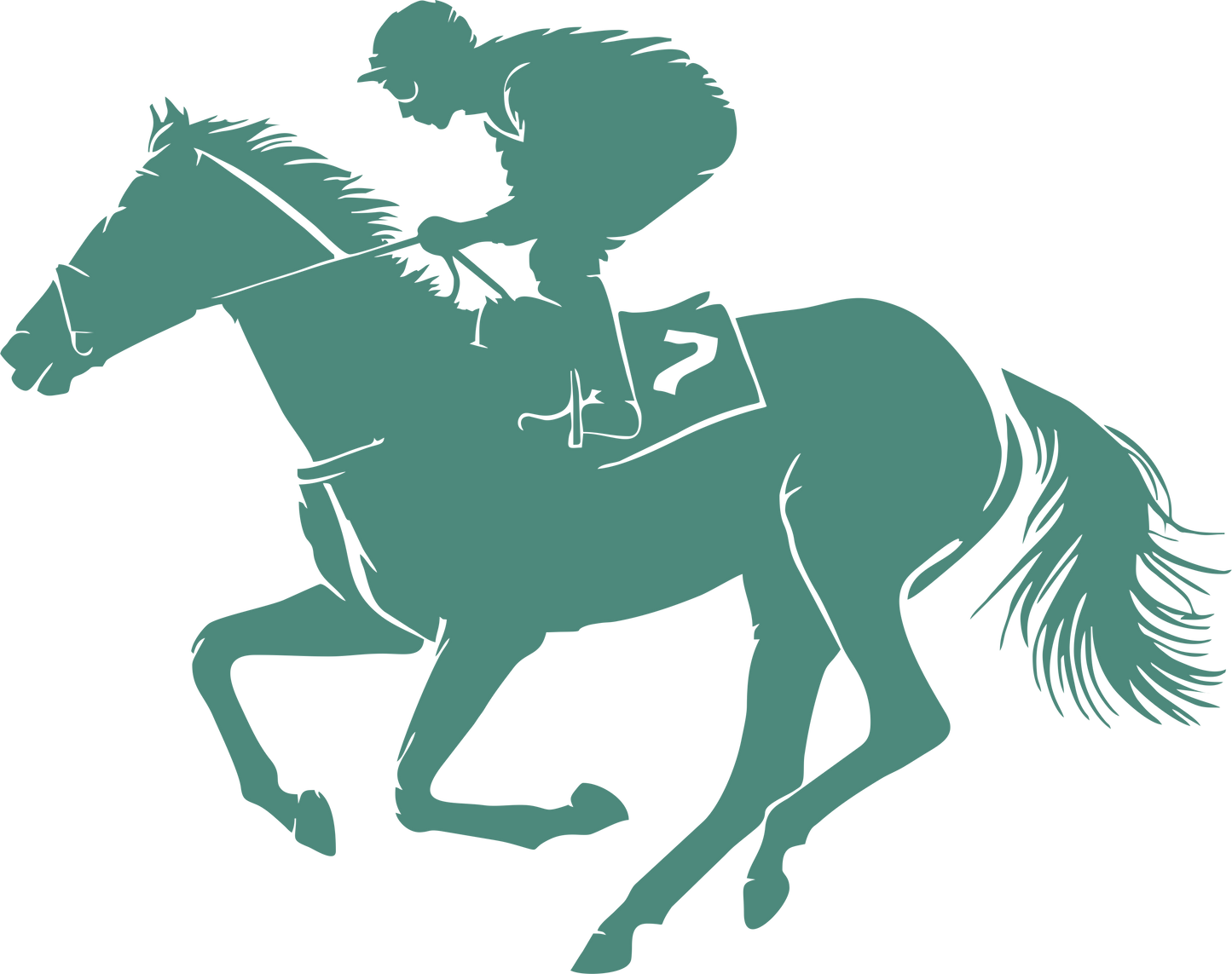 Horse racing wall decal – Galloping jockey silhouette in green, facing left – Vinyl sticker for equestrian-themed decor.