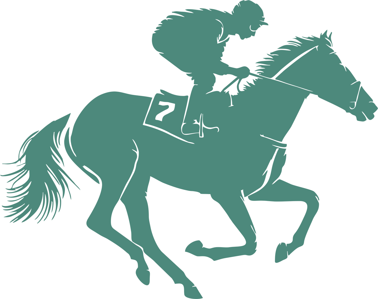 Horse racing wall decal – Galloping jockey silhouette in green, facing right – Vinyl sticker for equestrian-themed decor.