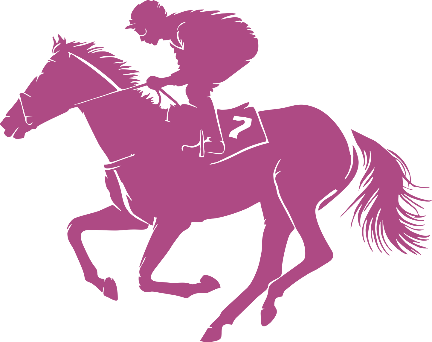 Horse racing wall decal – Galloping jockey silhouette in purple, facing left – Vinyl sticker for equestrian-themed decor.