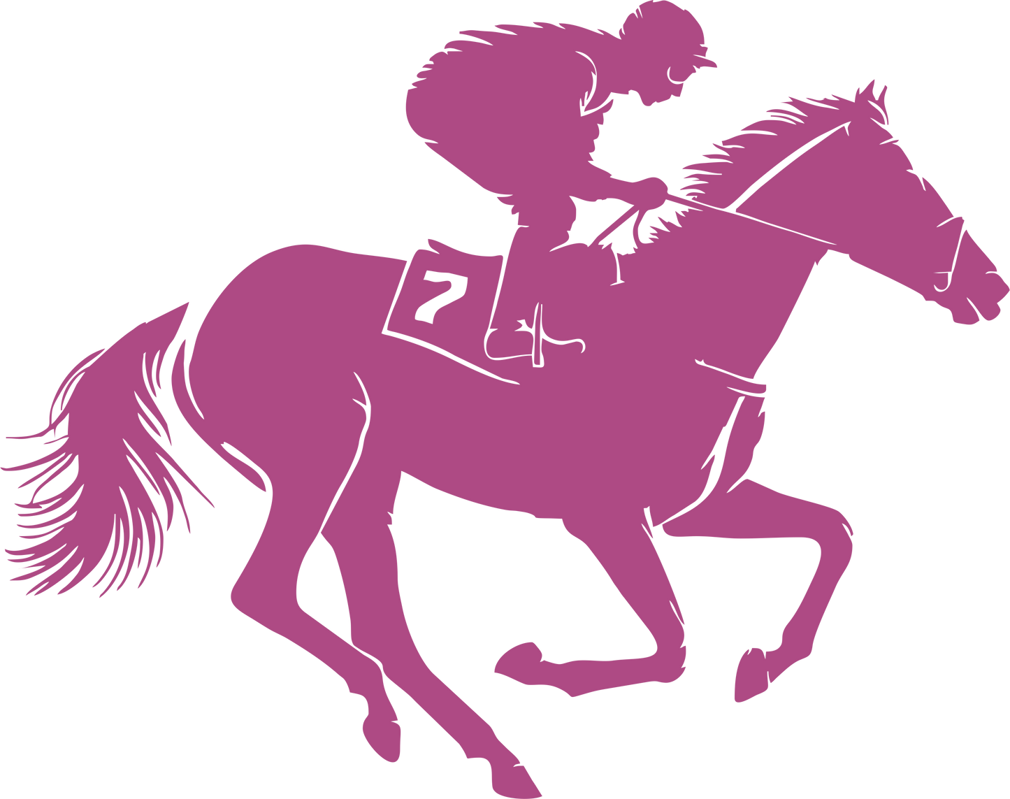 Horse racing wall decal – Galloping jockey silhouette in purple, facing right – Vinyl sticker for equestrian-themed decor.