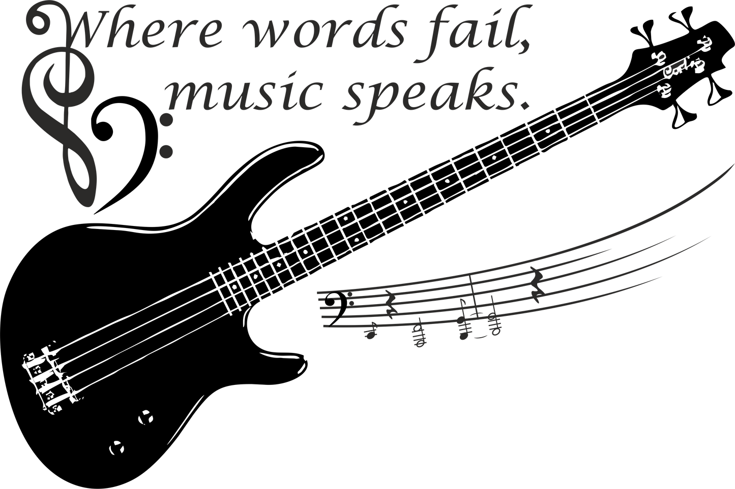 Musical wall art decal with guitar in black