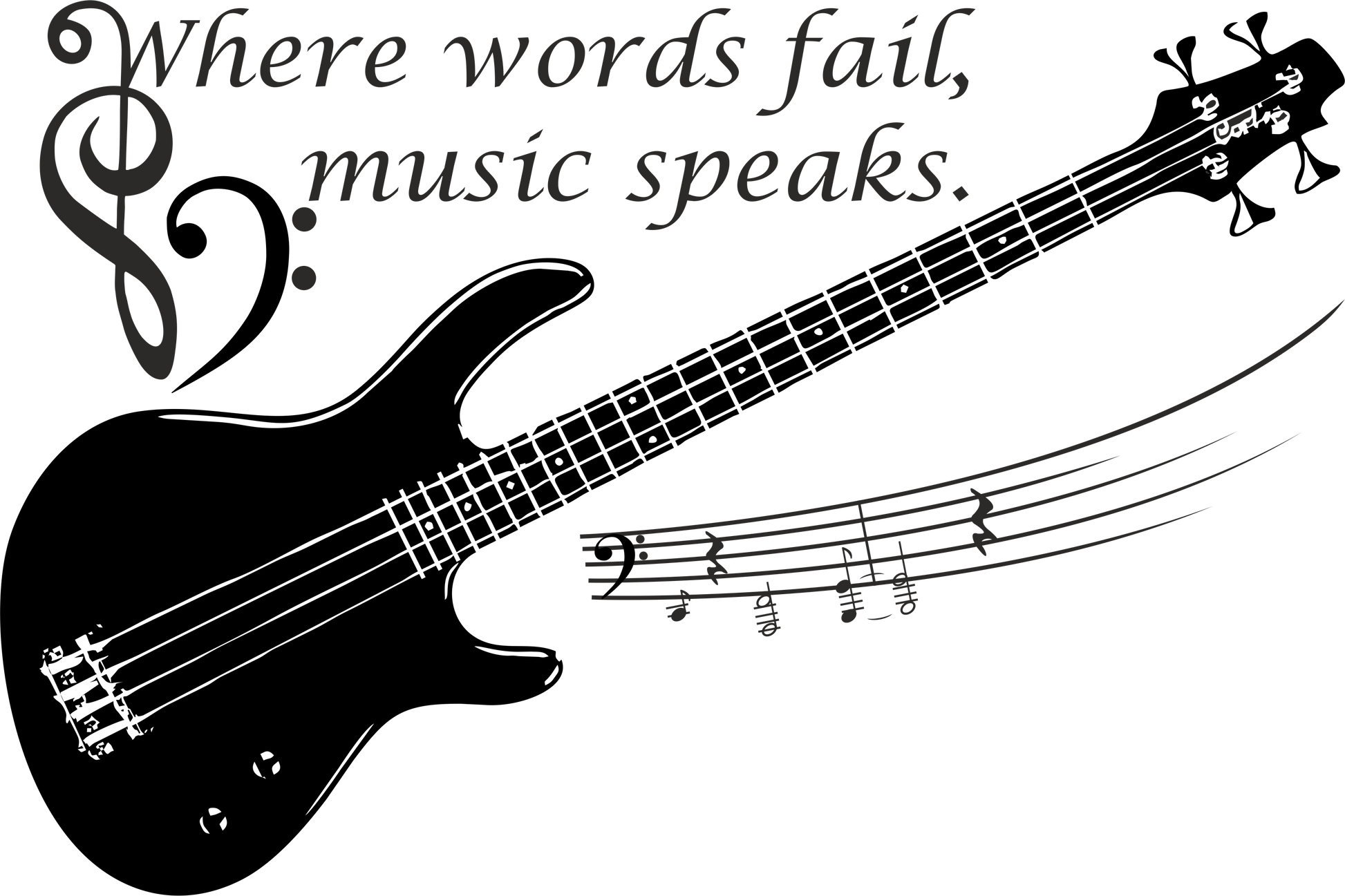 Musical wall art decal with guitar in black