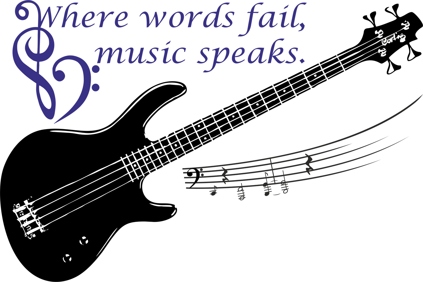 Navy blue guitar wall decal with music notes