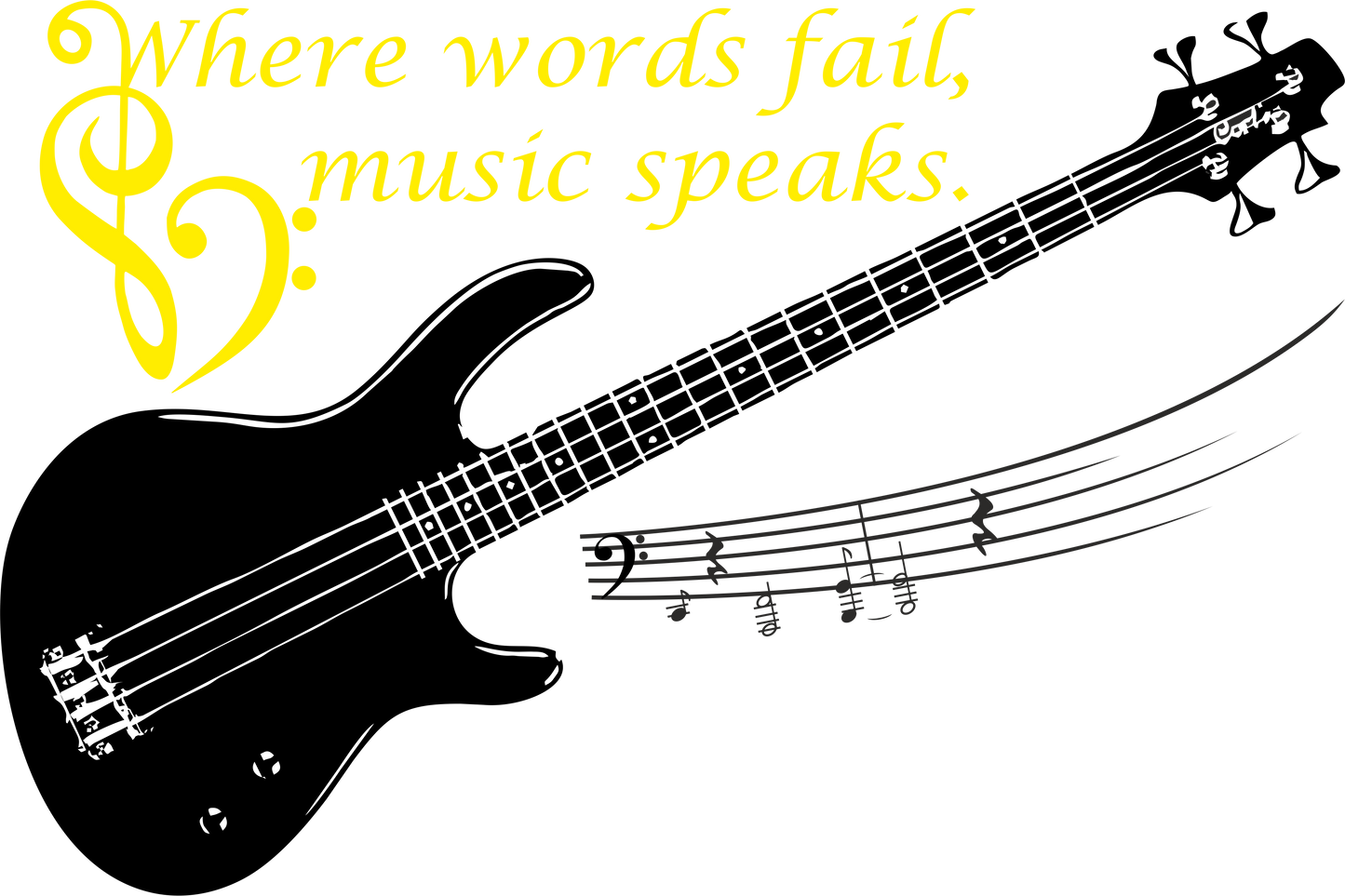 Yellow wall decal with music notes and guitar