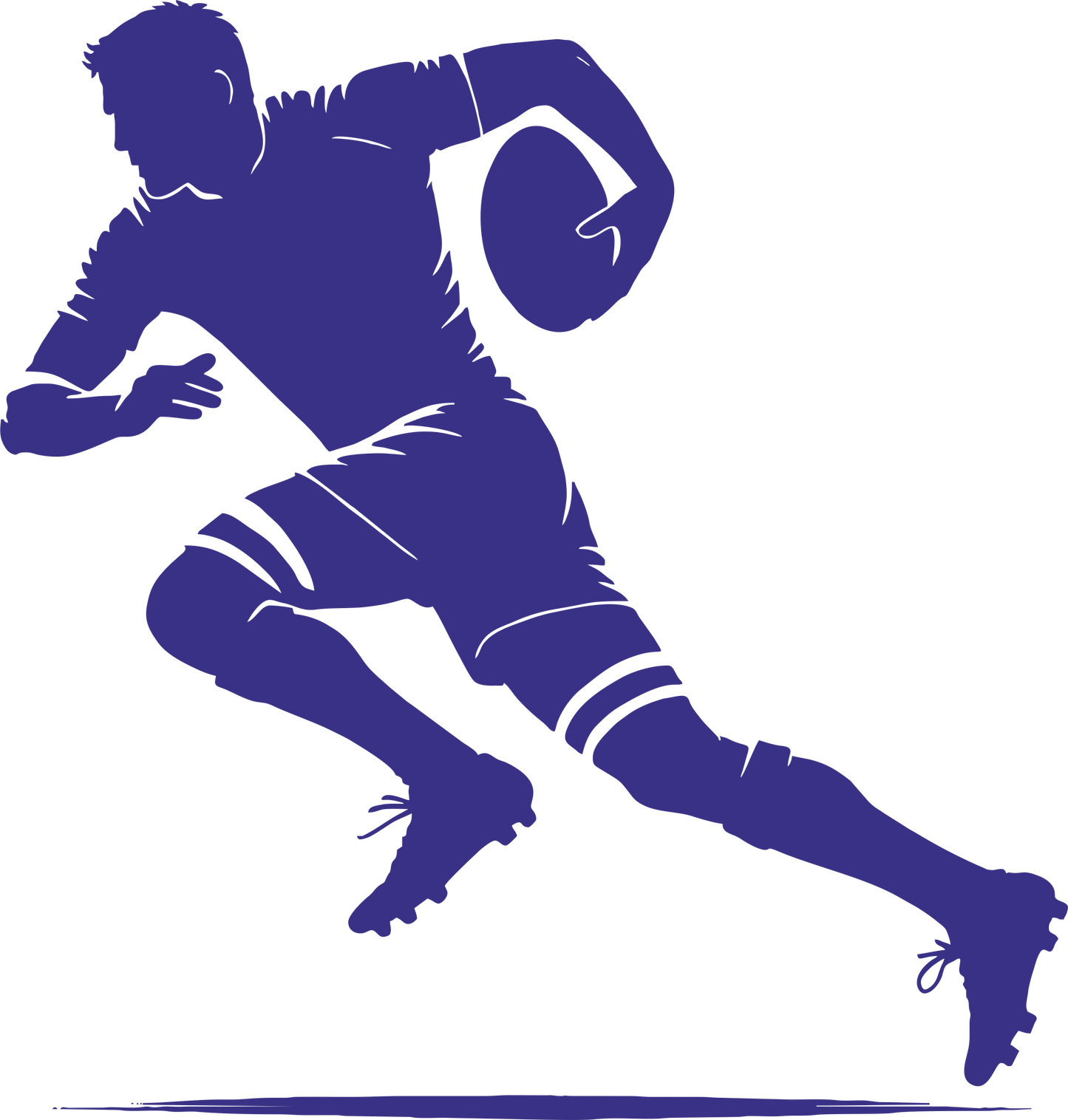 Rugby wall decal – Player running with ball silhouette in navy, facing left – Vinyl sticker for sports-themed decor.