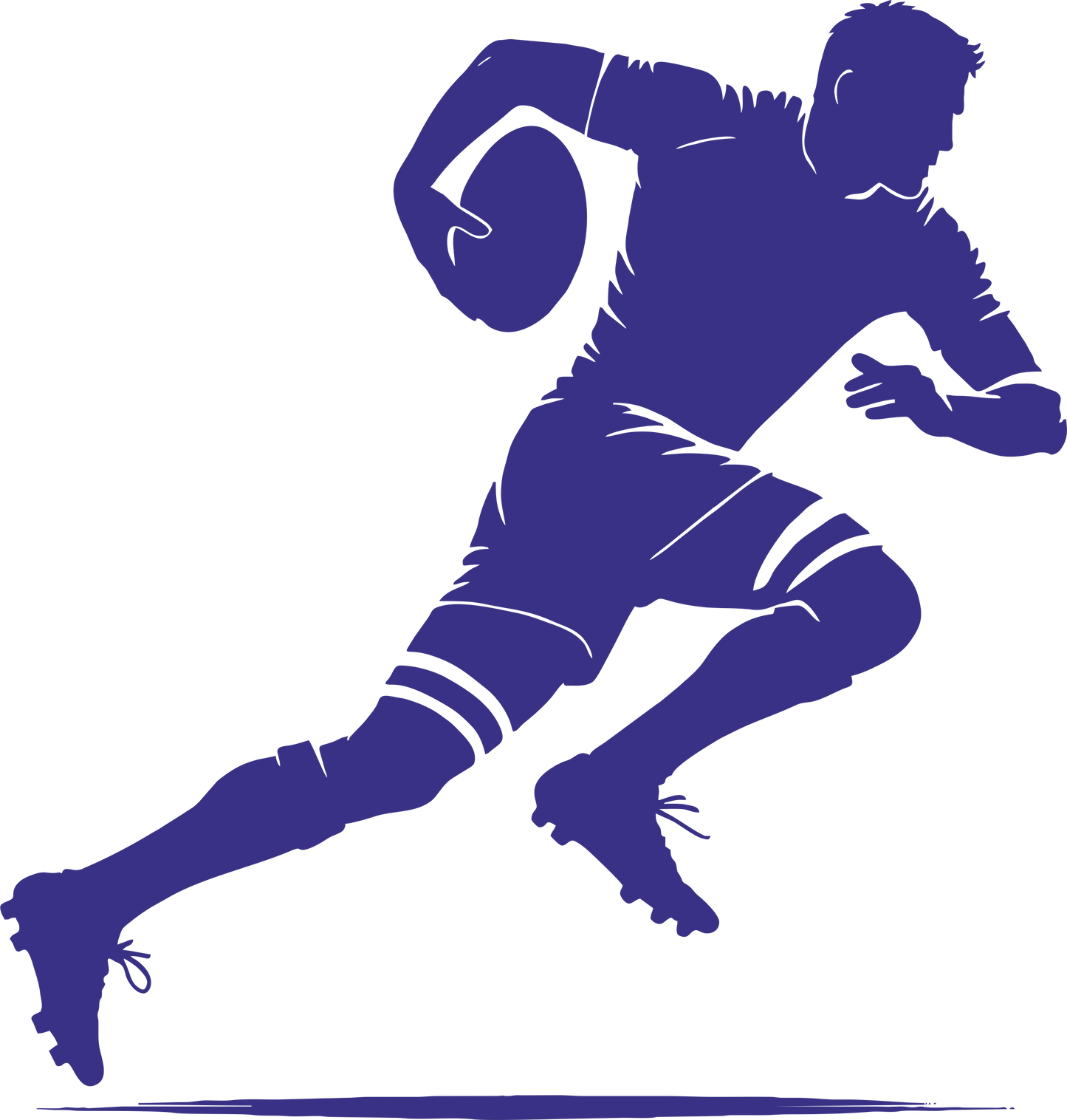 Rugby wall decal – Player running with ball silhouette in navy, facing right – Vinyl sticker for sports-themed decor.