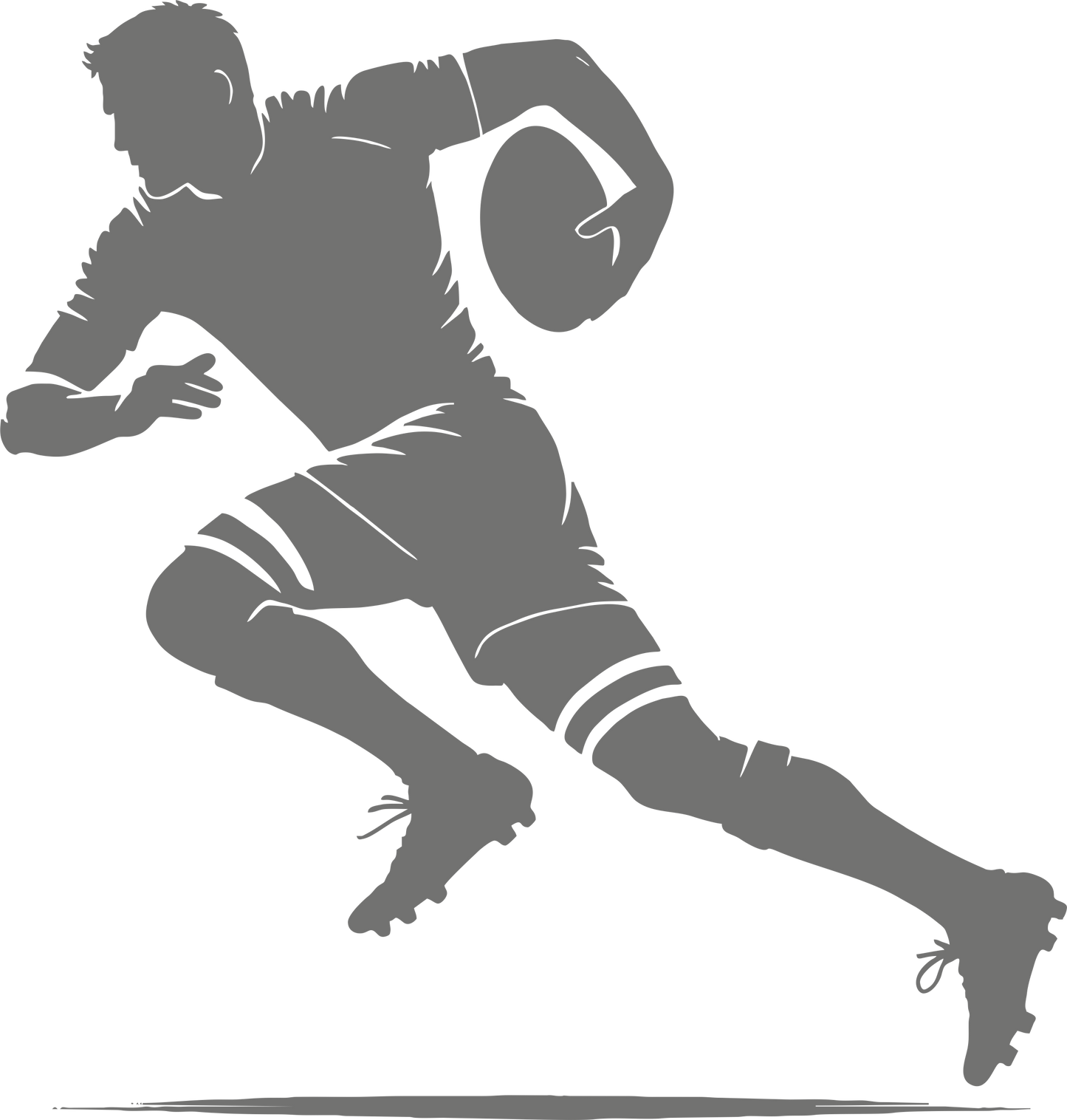 Rugby wall decal – Player running with ball silhouette in grey, facing left – Vinyl sticker for sports-themed decor.