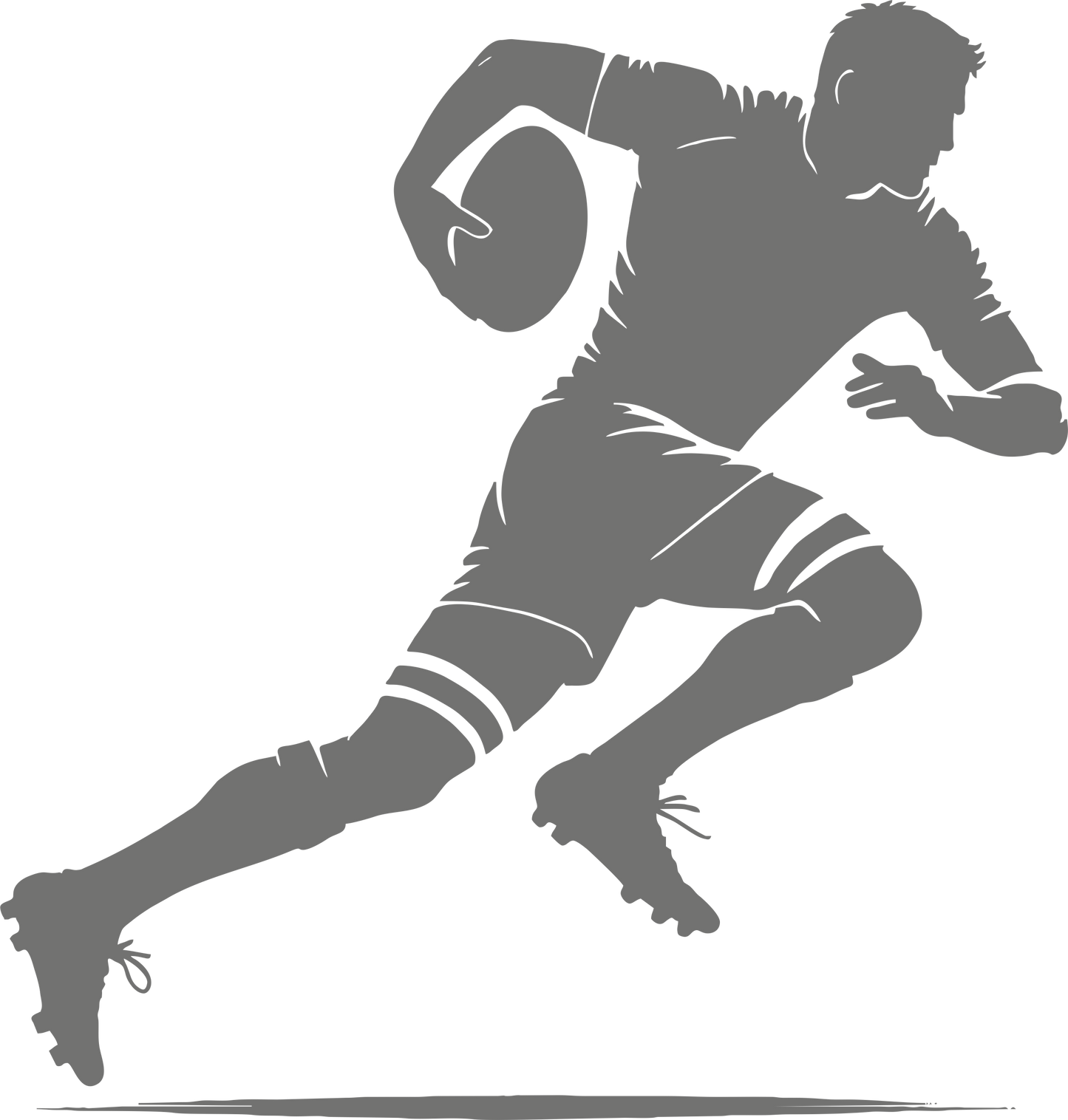 Rugby wall decal – Player running with ball silhouette in grey, facing right – Vinyl sticker for sports-themed decor.