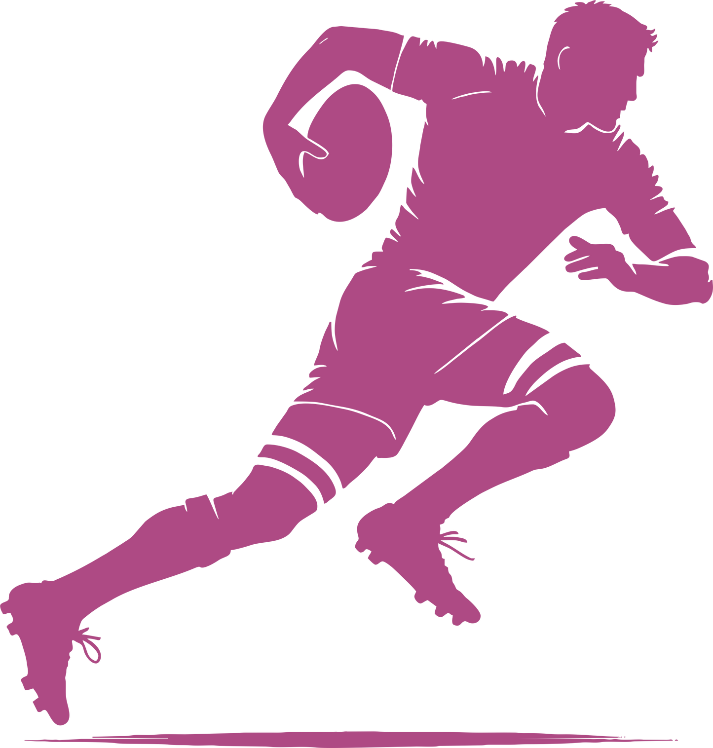 Rugby wall decal – Player running with ball silhouette in purple, facing right – Vinyl sticker for sports-themed decor.