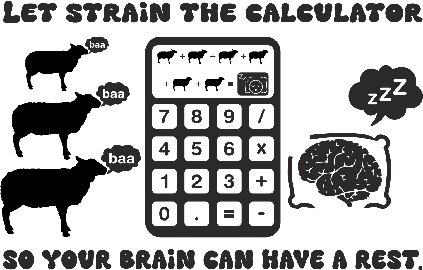 Playful black wall art decal with calculator and sheep