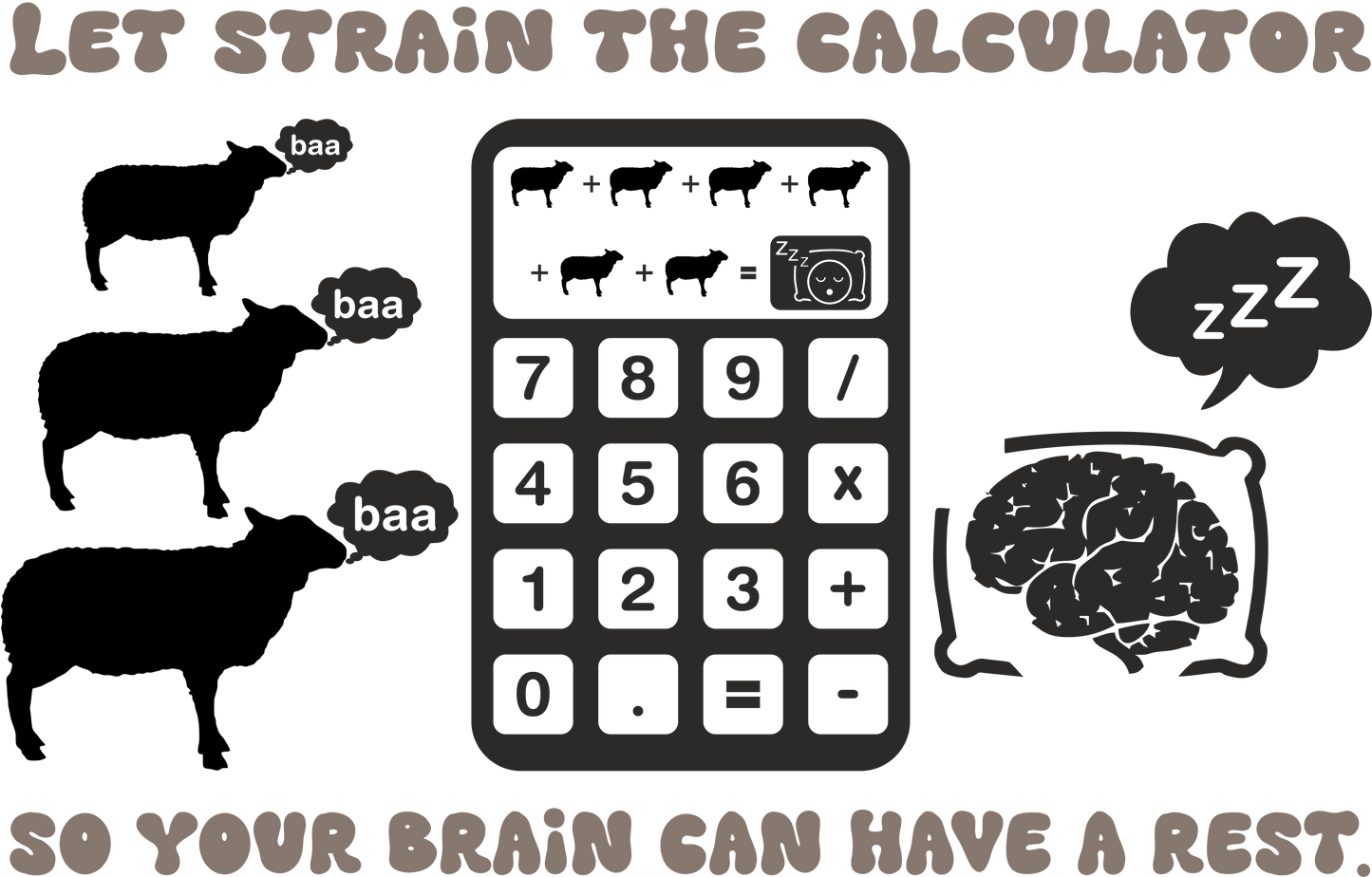 Brown wall art for children's room with calculator and sheep
