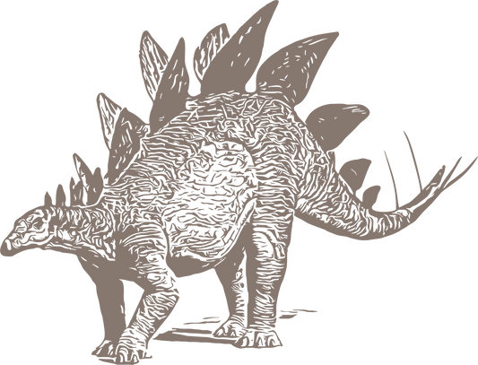 Brown Stegosaurus vinyl sticker facing left – earthy dinosaur wall decor