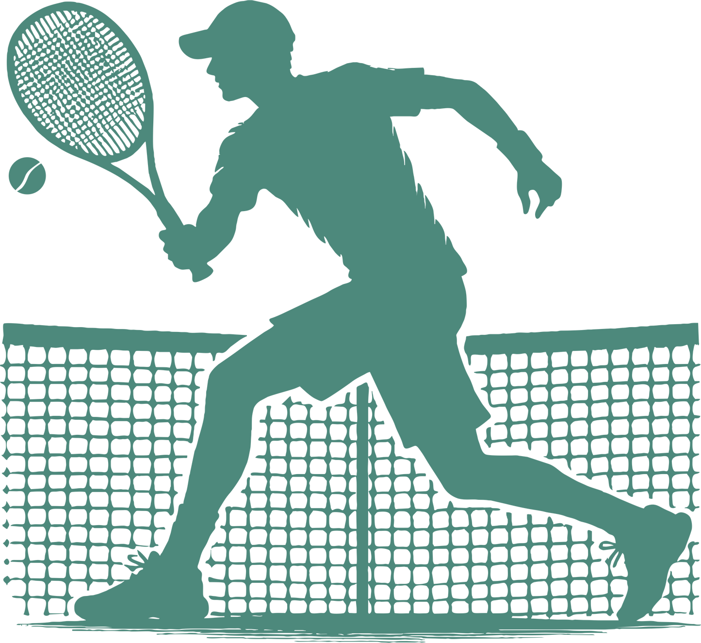 Tennis wall decal – Player backhand silhouette in green, facing left – Vinyl sticker for sports-themed decor.