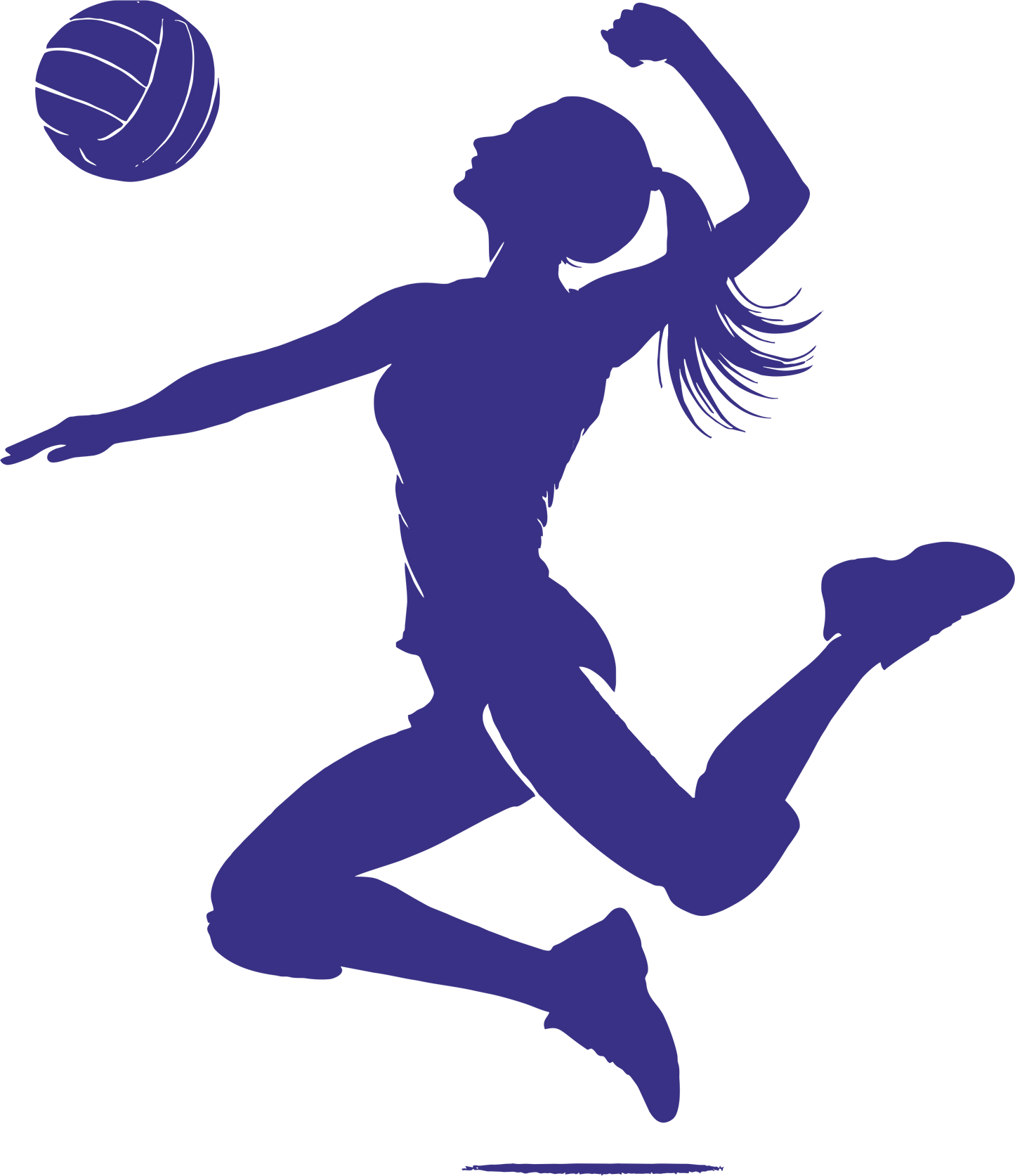 Volleyball wall decal – Player spiking silhouette in navy, facing left – Vinyl sticker for sports-themed decor.