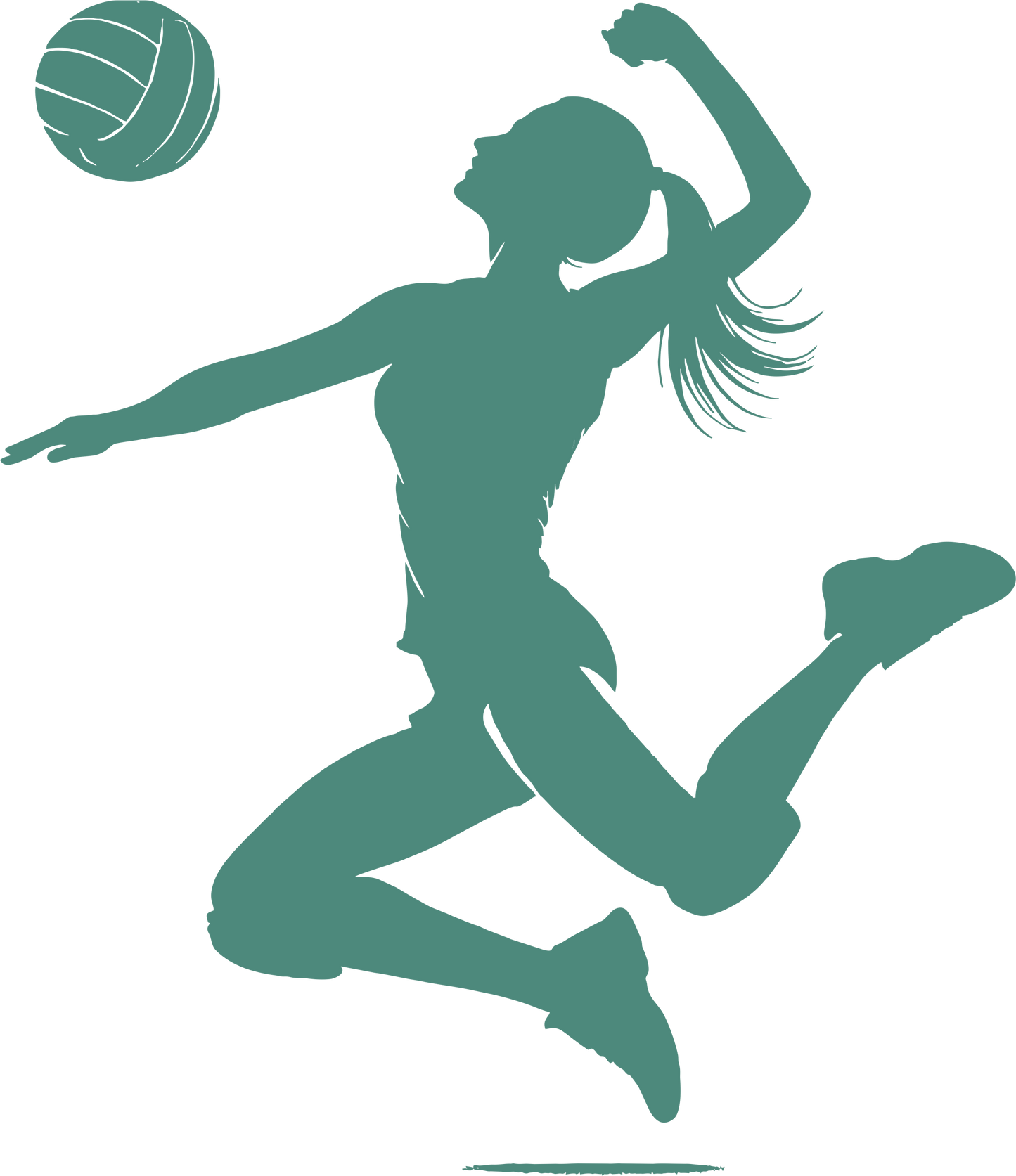 Volleyball wall decal – Player spiking silhouette in green, facing left – Vinyl sticker for sports-themed decor.