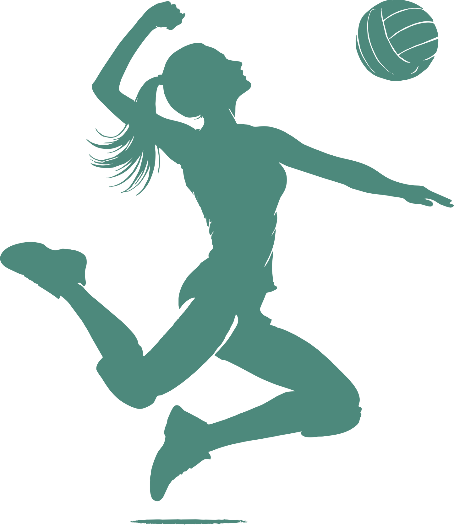 Volleyball wall decal – Player spiking silhouette in green, facing right – Vinyl sticker for sports-themed decor.