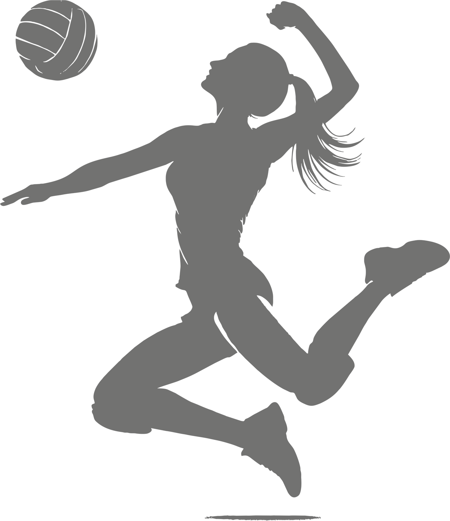 Volleyball wall decal – Player spiking silhouette in grey, facing left – Vinyl sticker for sports-themed decor.