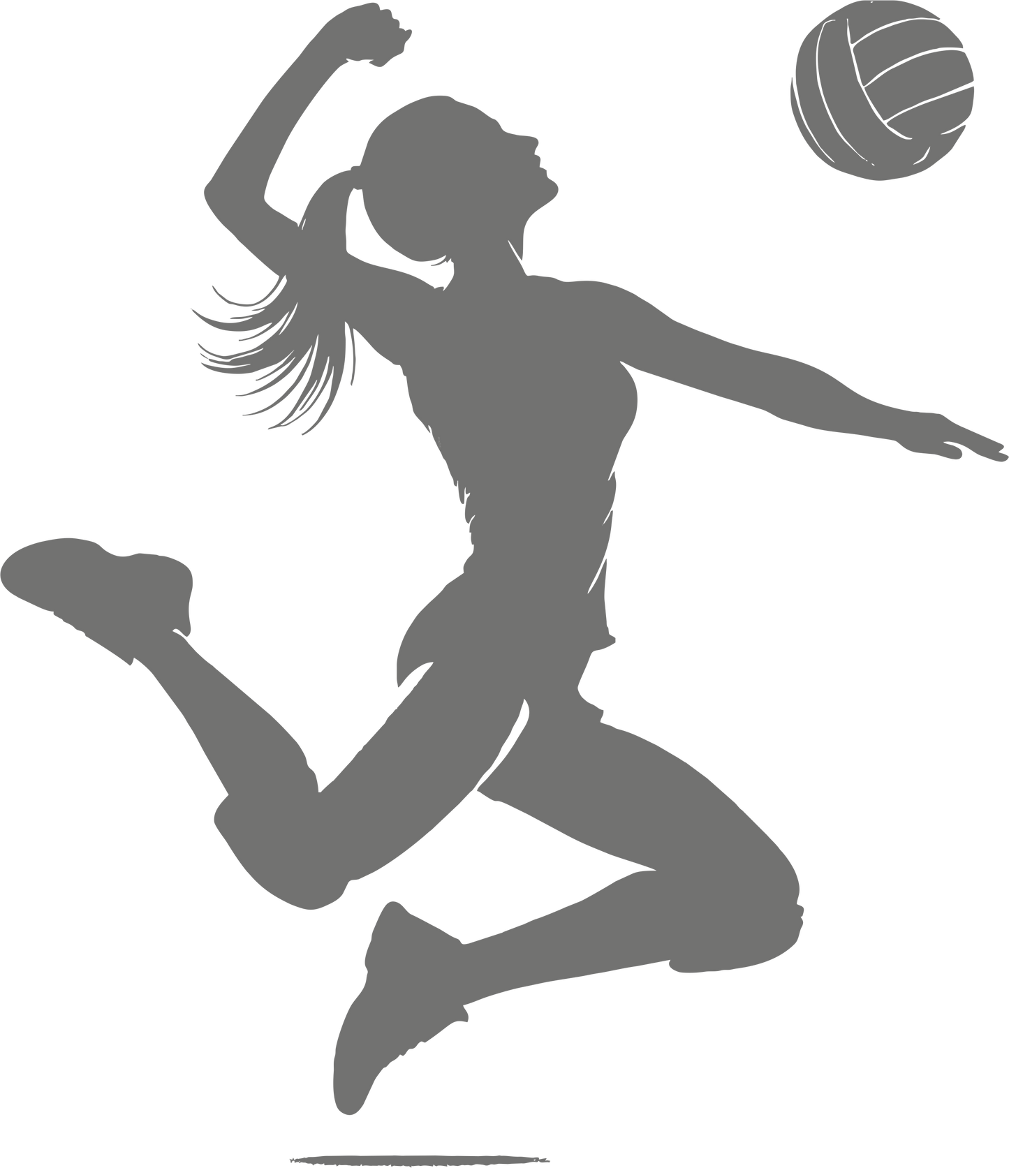 Volleyball wall decal – Player spiking silhouette in grey, facing right – Vinyl sticker for sports-themed decor.
