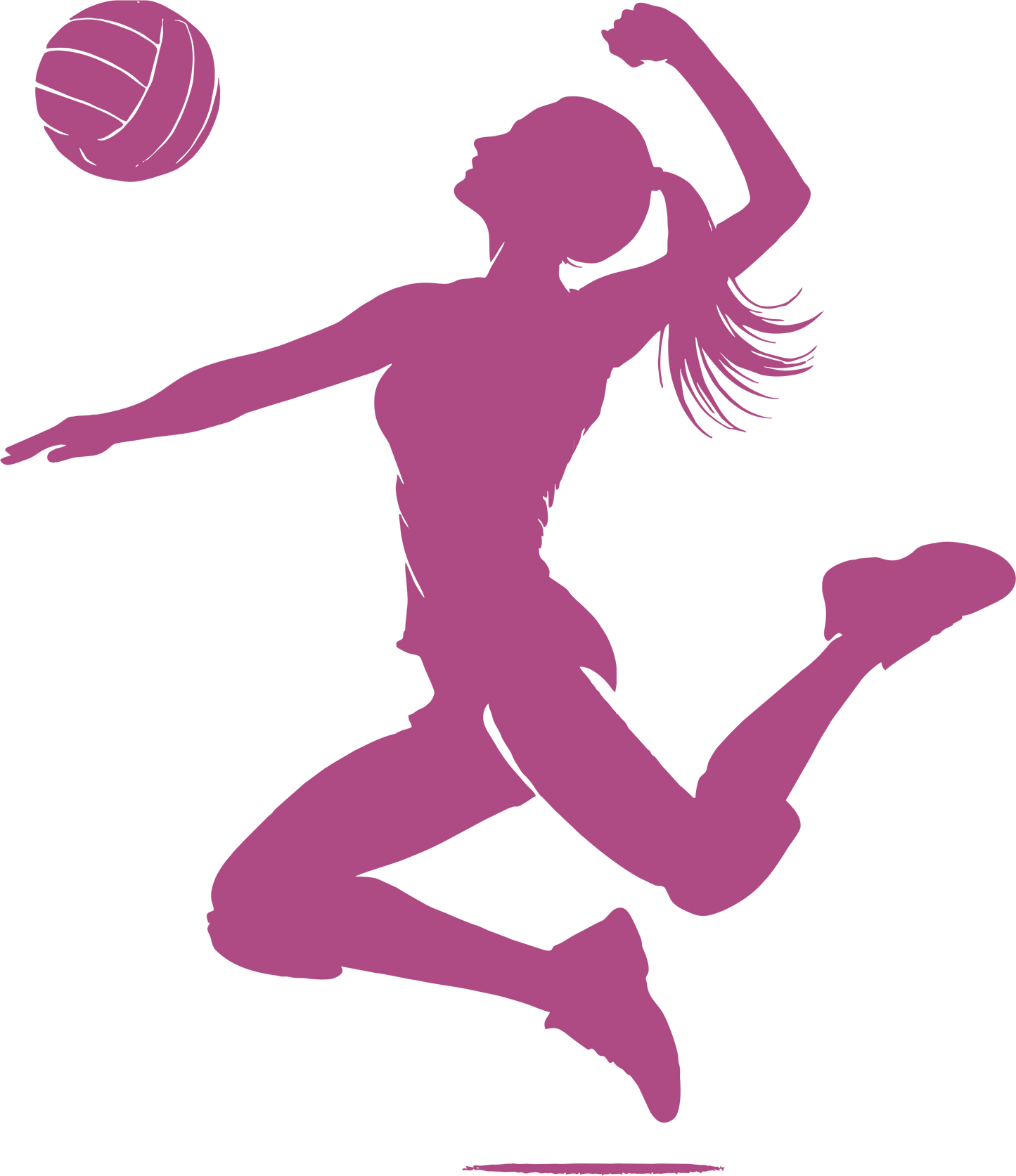 Volleyball wall decal – Player spiking silhouette in purple, facing left – Vinyl sticker for sports-themed decor.