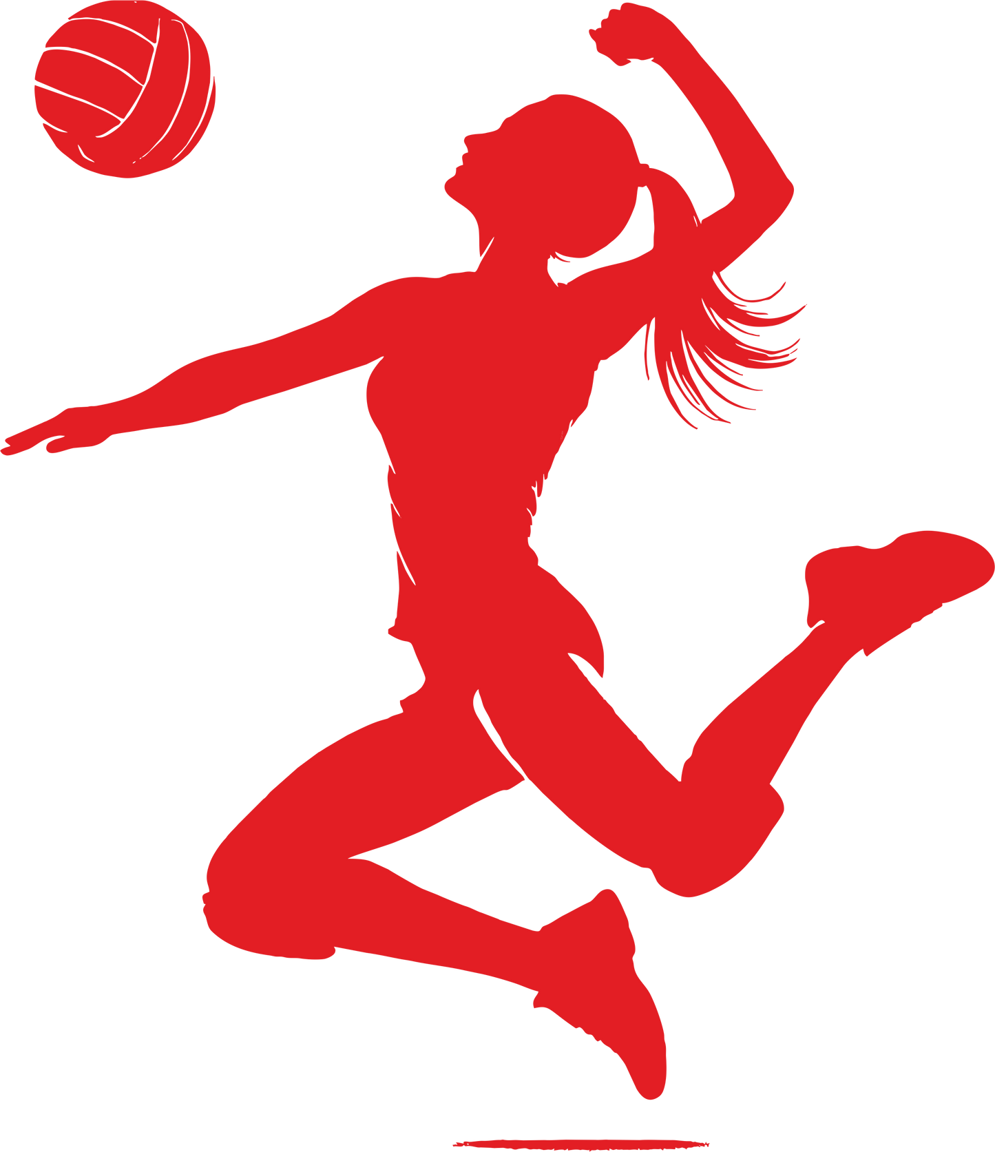 Volleyball wall decal – Player spiking silhouette in red, facing left – Vinyl sticker for sports-themed decor.