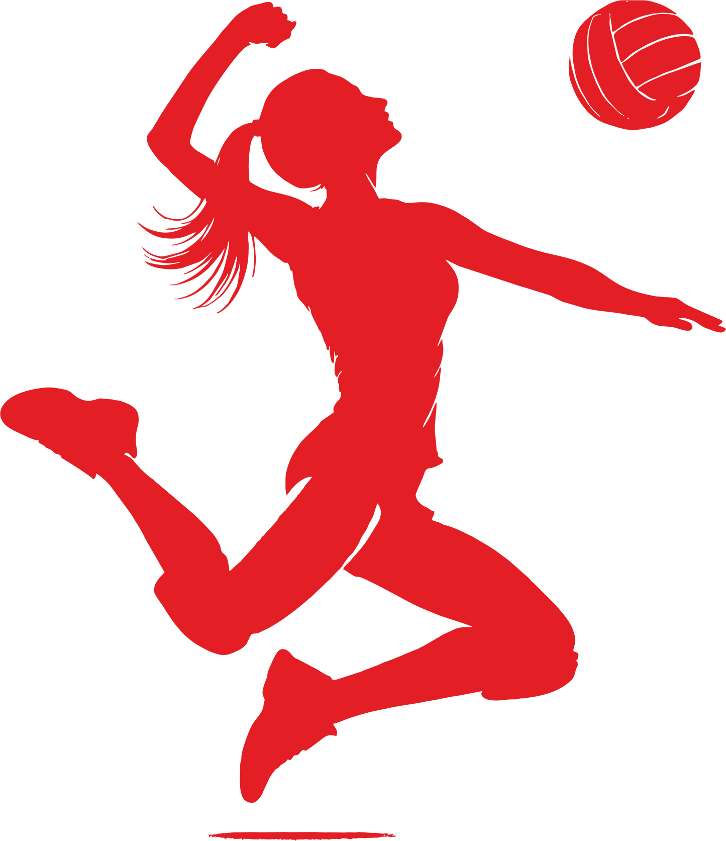 Volleyball wall decal – Player spiking silhouette in red, facing right – Vinyl sticker for sports-themed decor