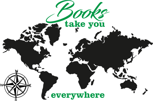 Green world map reading nook wall decal - Books take you everywhere
