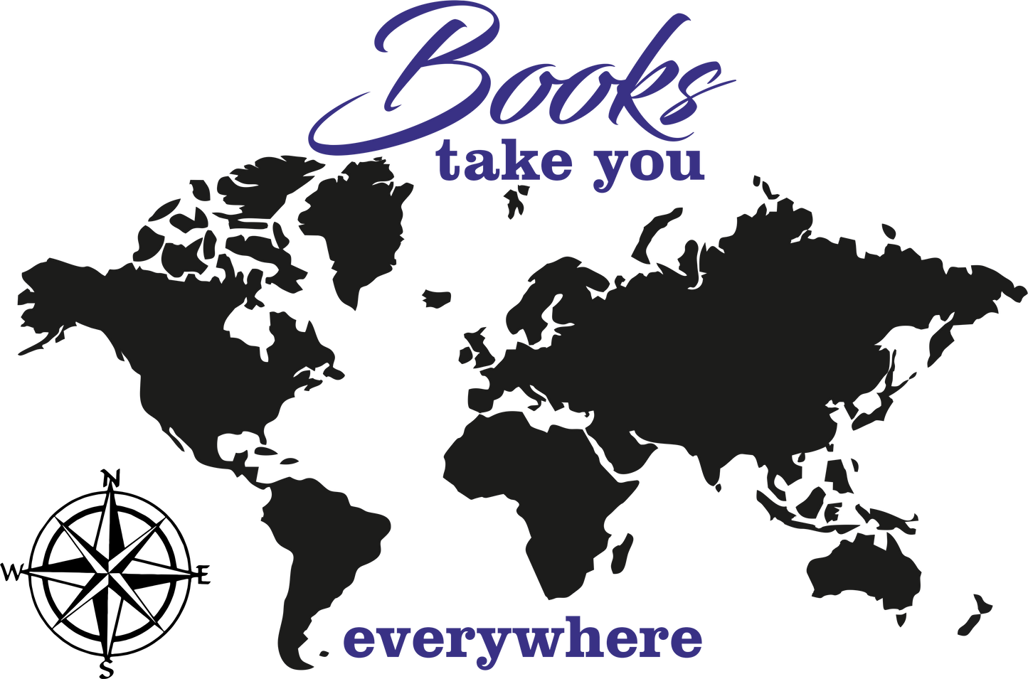 Navy blue wall decal - Books take you everywhere' design