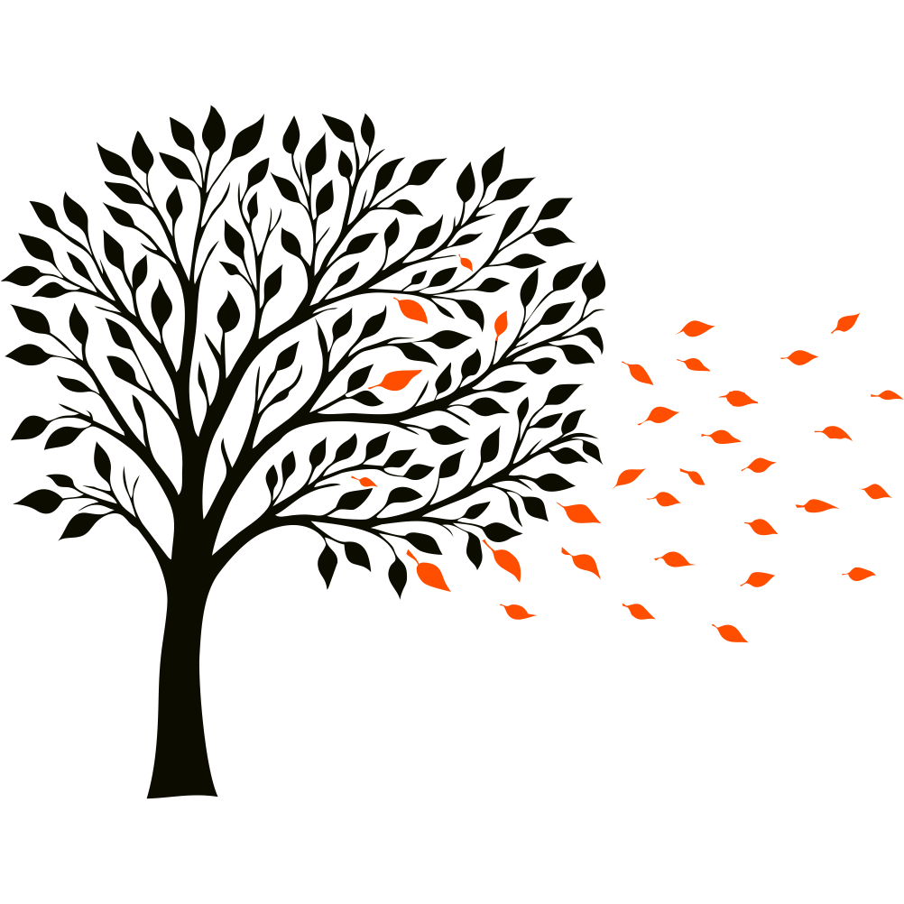 Whispers of Autumn tree wall decal with falling leaves – elegant vinyl wall sticker for nature-inspired living room decor