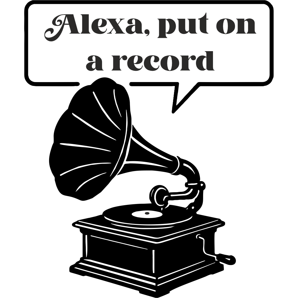 Alexa Gramophone retro kitchen wall decal design – vintage record player vinyl wall sticker