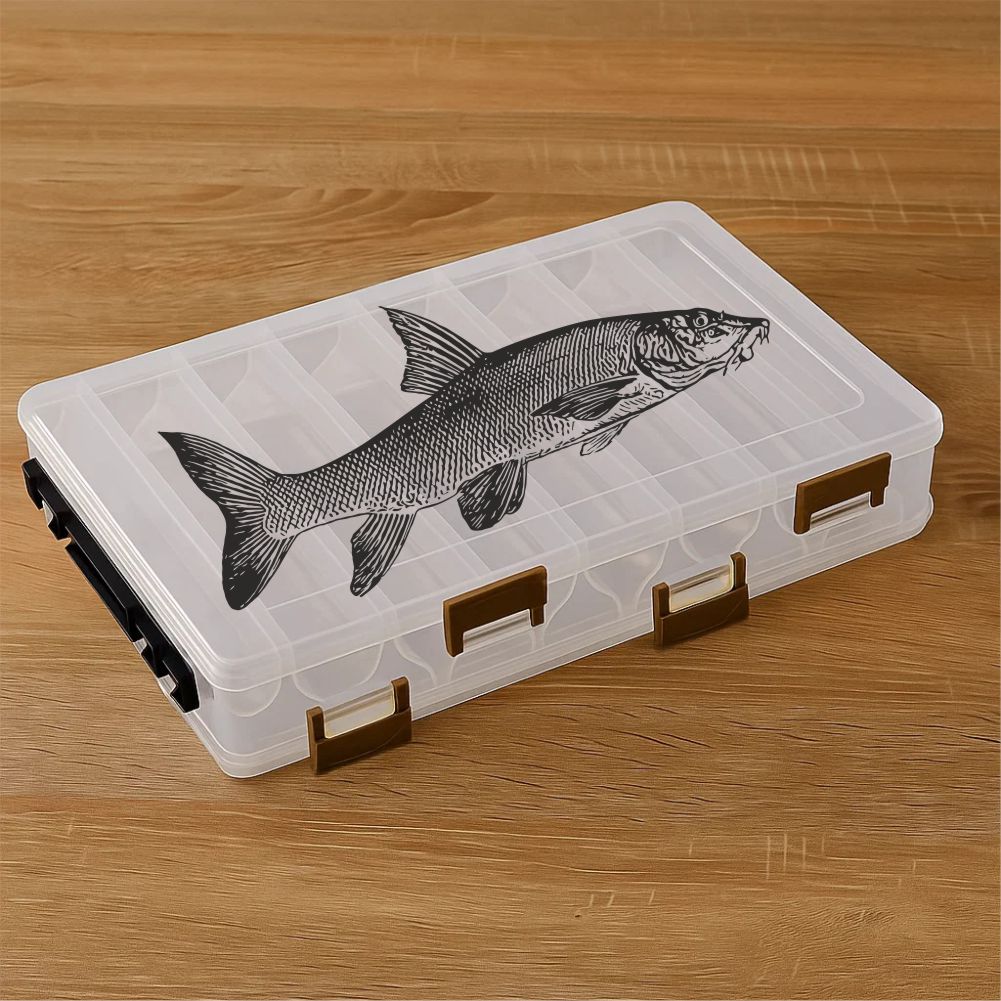 Barbel fishing decal applied on fishing tackle box